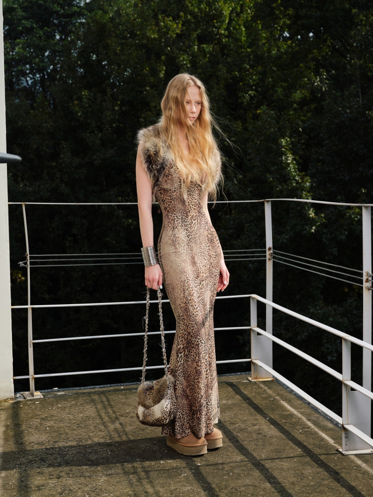 Leopard Slip Maxi Evening Dress