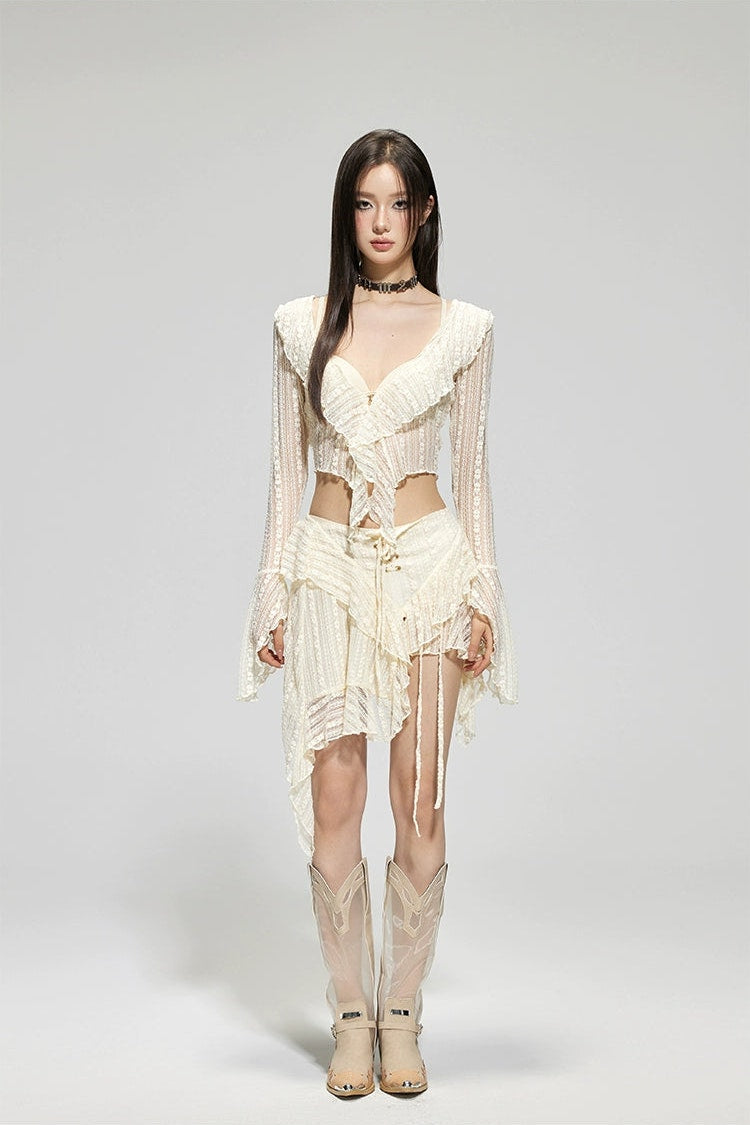 Ivory Ruffle Sheer Two Piece Set