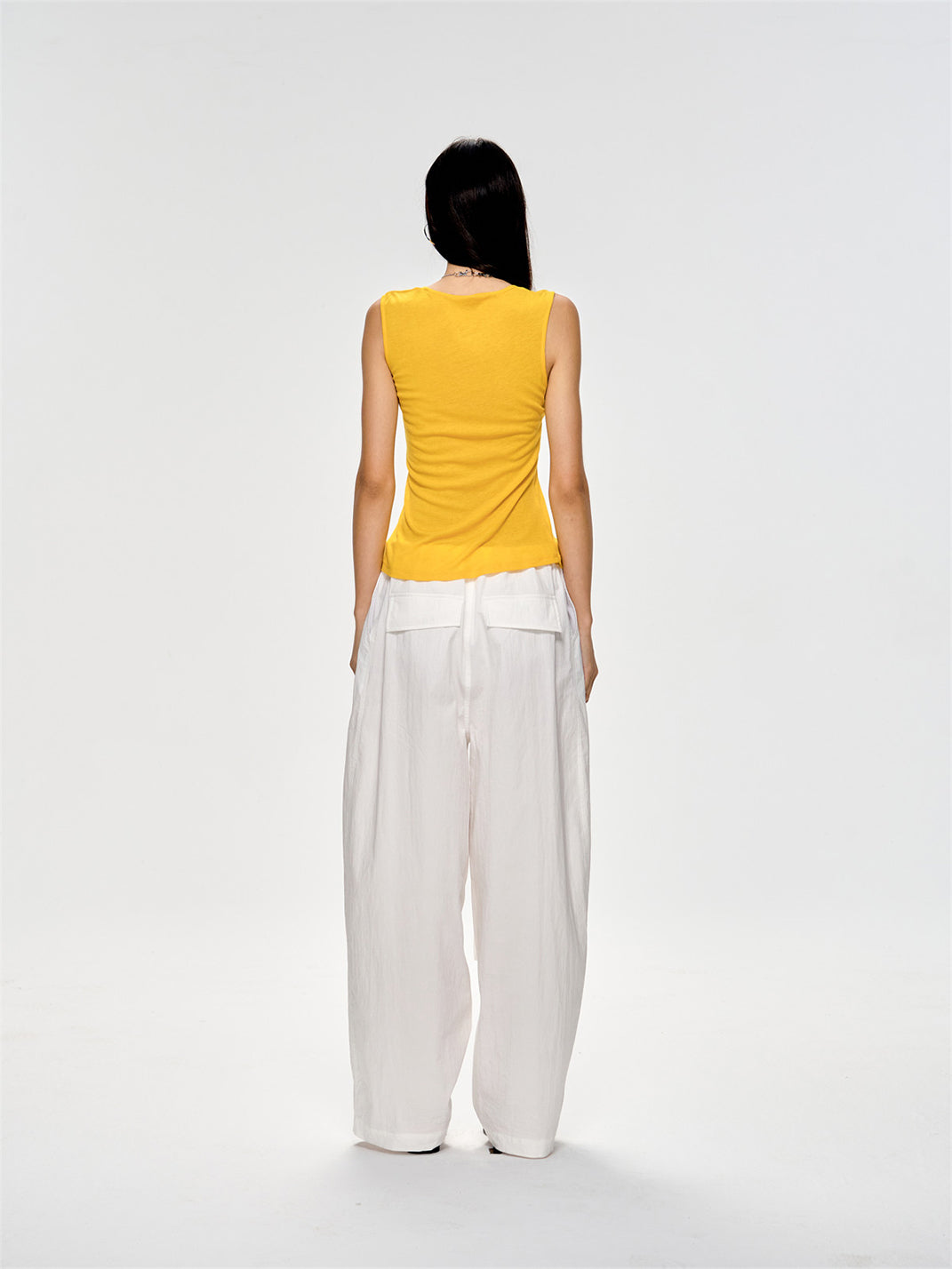 Slim Waist Gathered Draped Long Pants