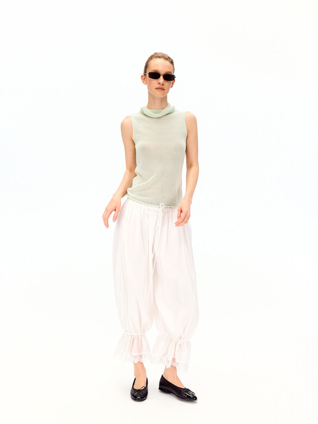 Lace Hem Drawstring Cropped Balloon Pants