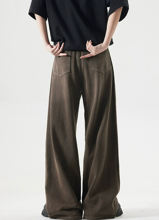 Brown Sand-Faded Wide-Leg Jeans