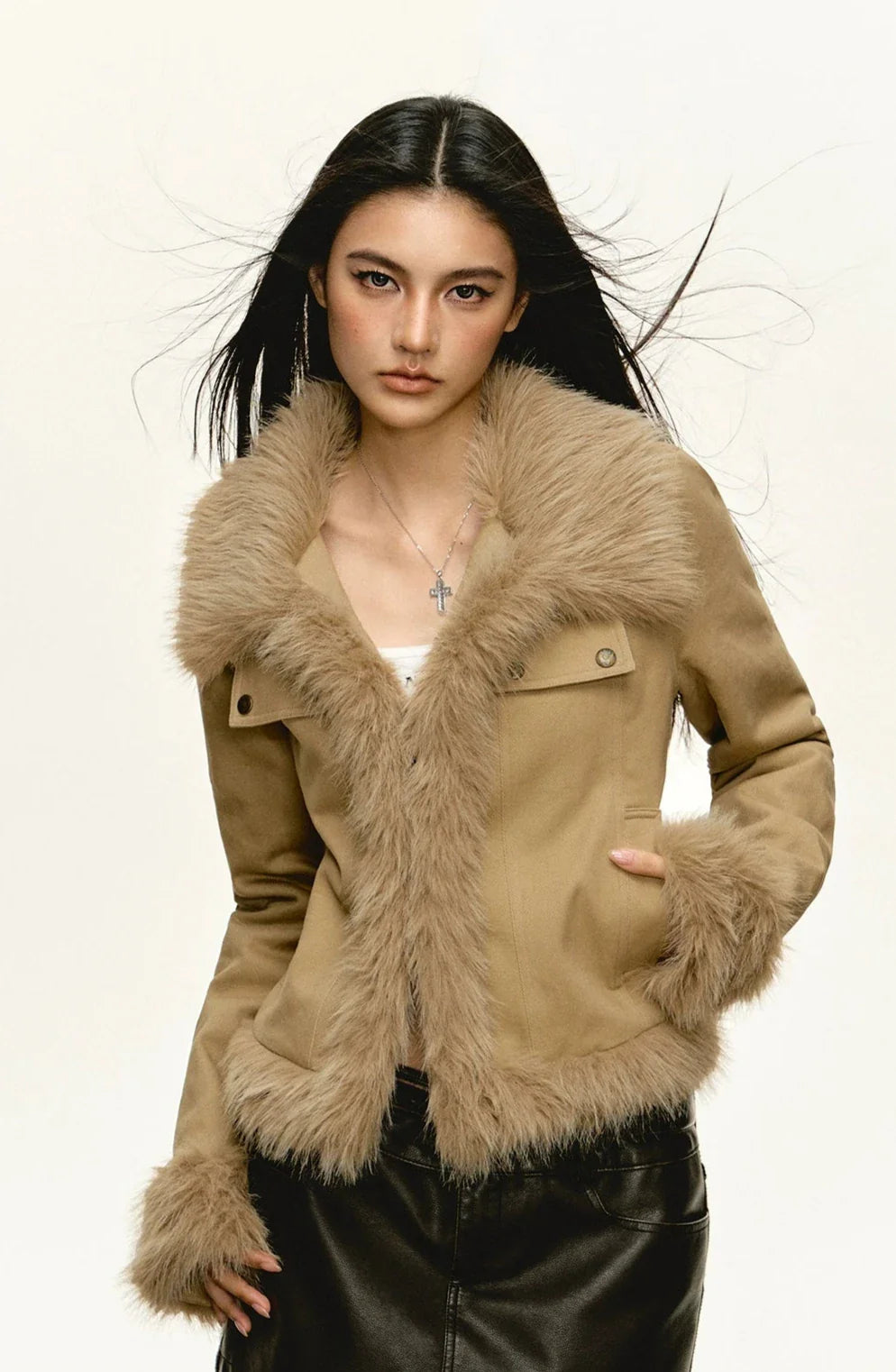 Tan Fur Trim Cropped Jacket