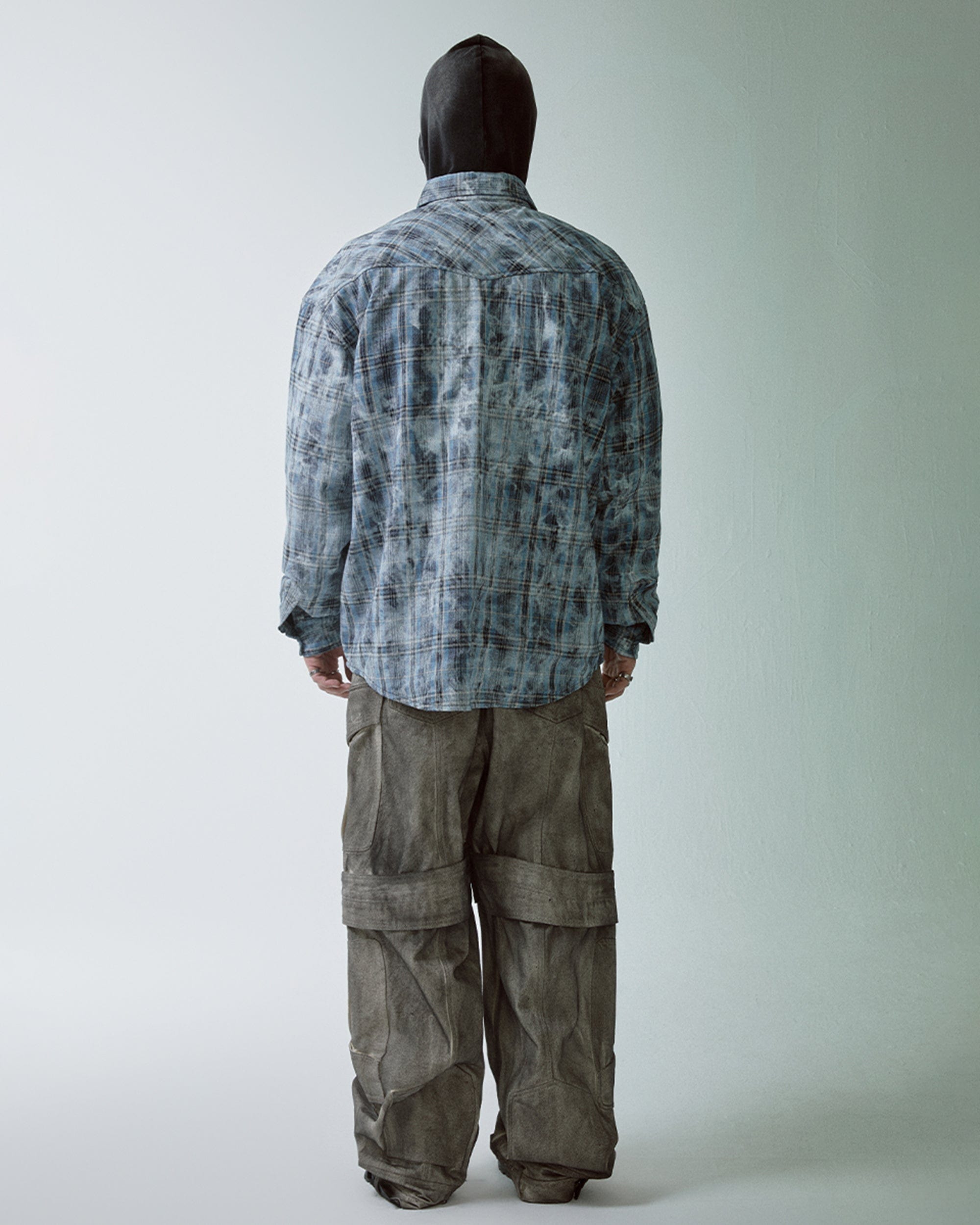 Chemise à manches longues à la flanelle à plaid à lavage acide