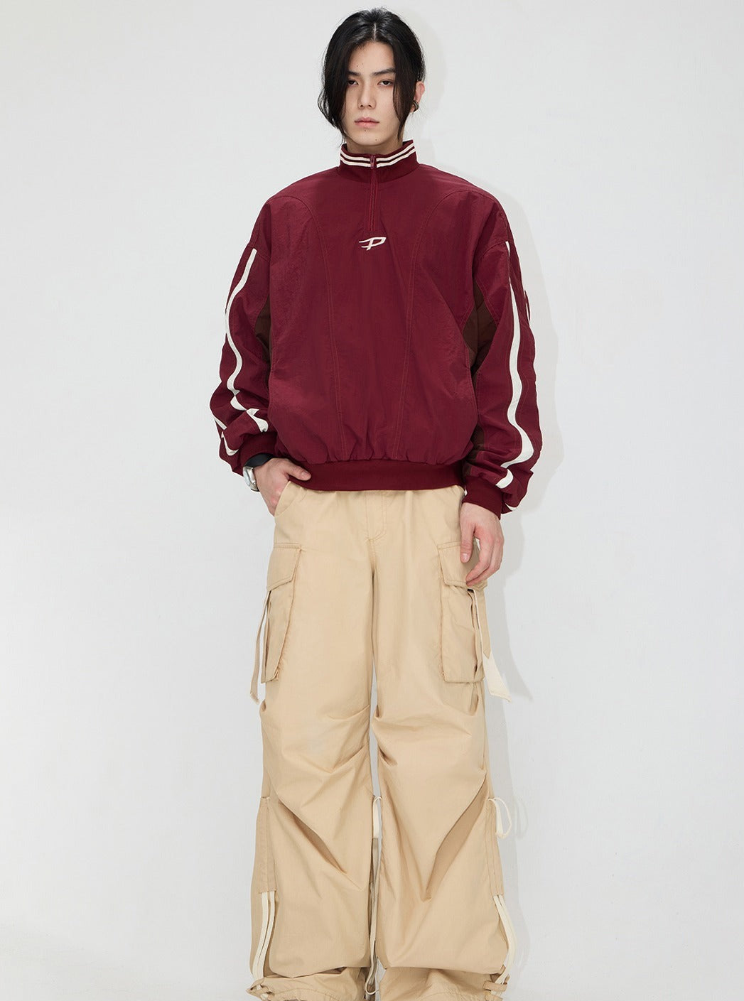Men's Contrast Stand Neck Pullover Jacket