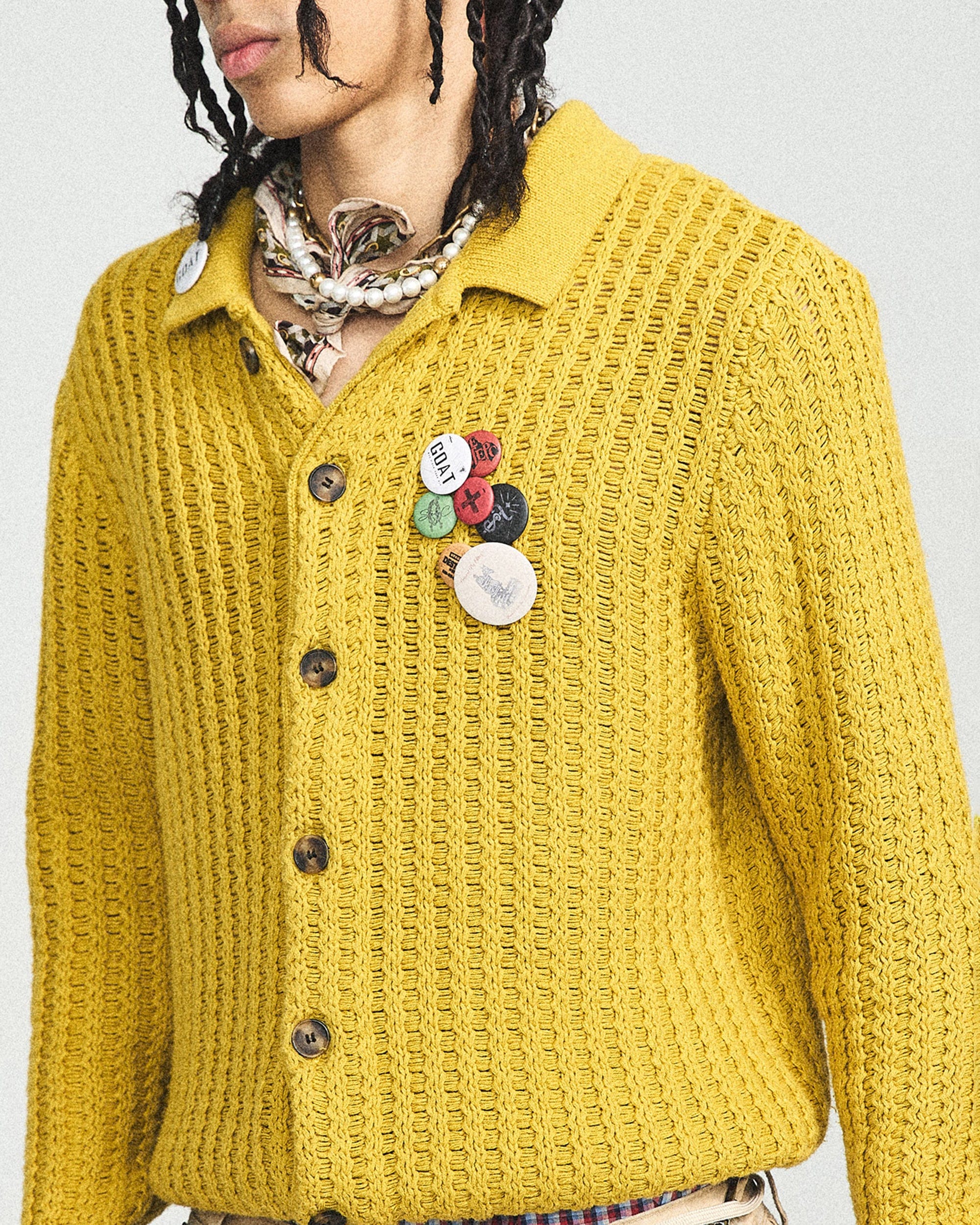 Retro Yellow Strick -Strickjacke