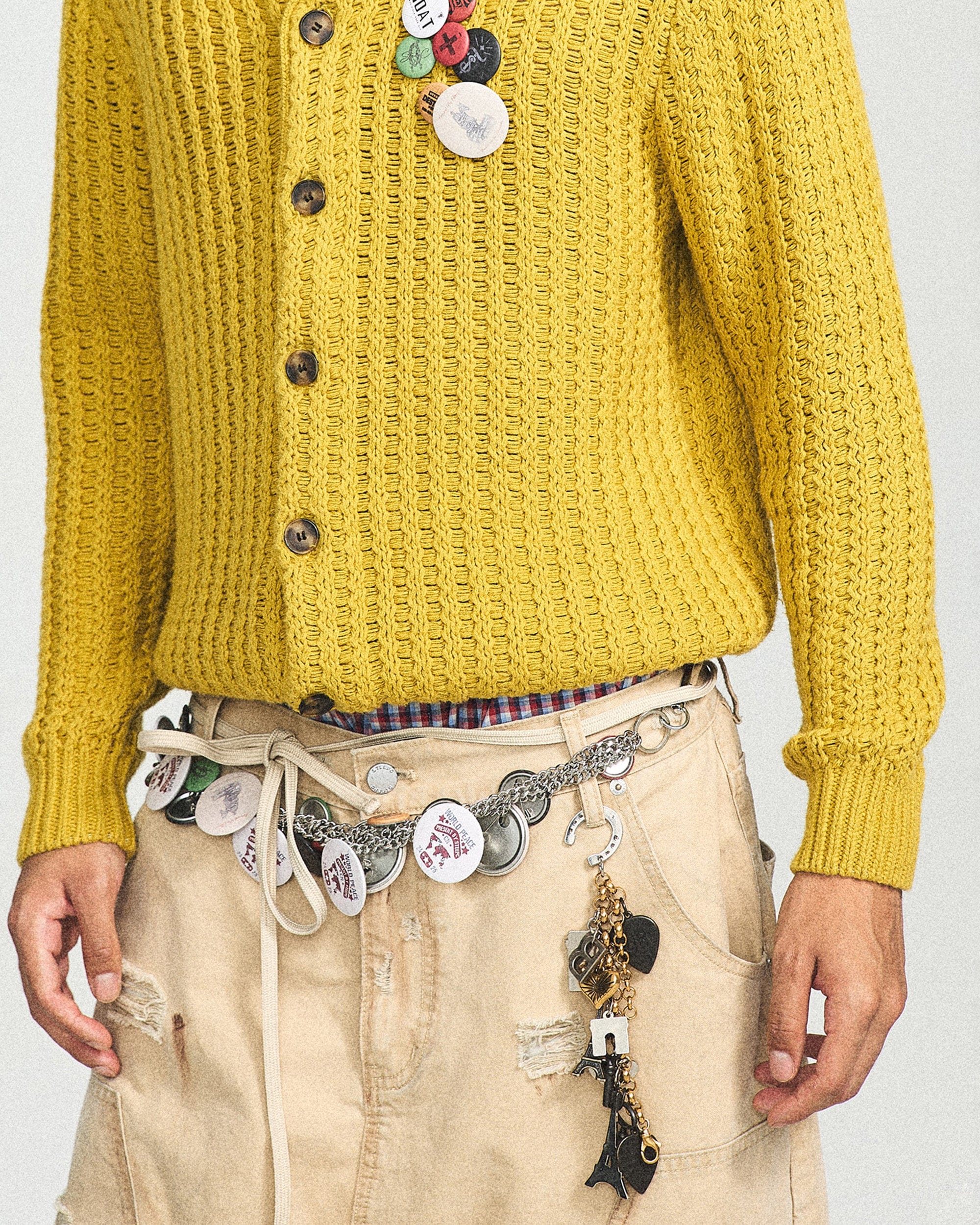 Retro Yellow Strick -Strickjacke