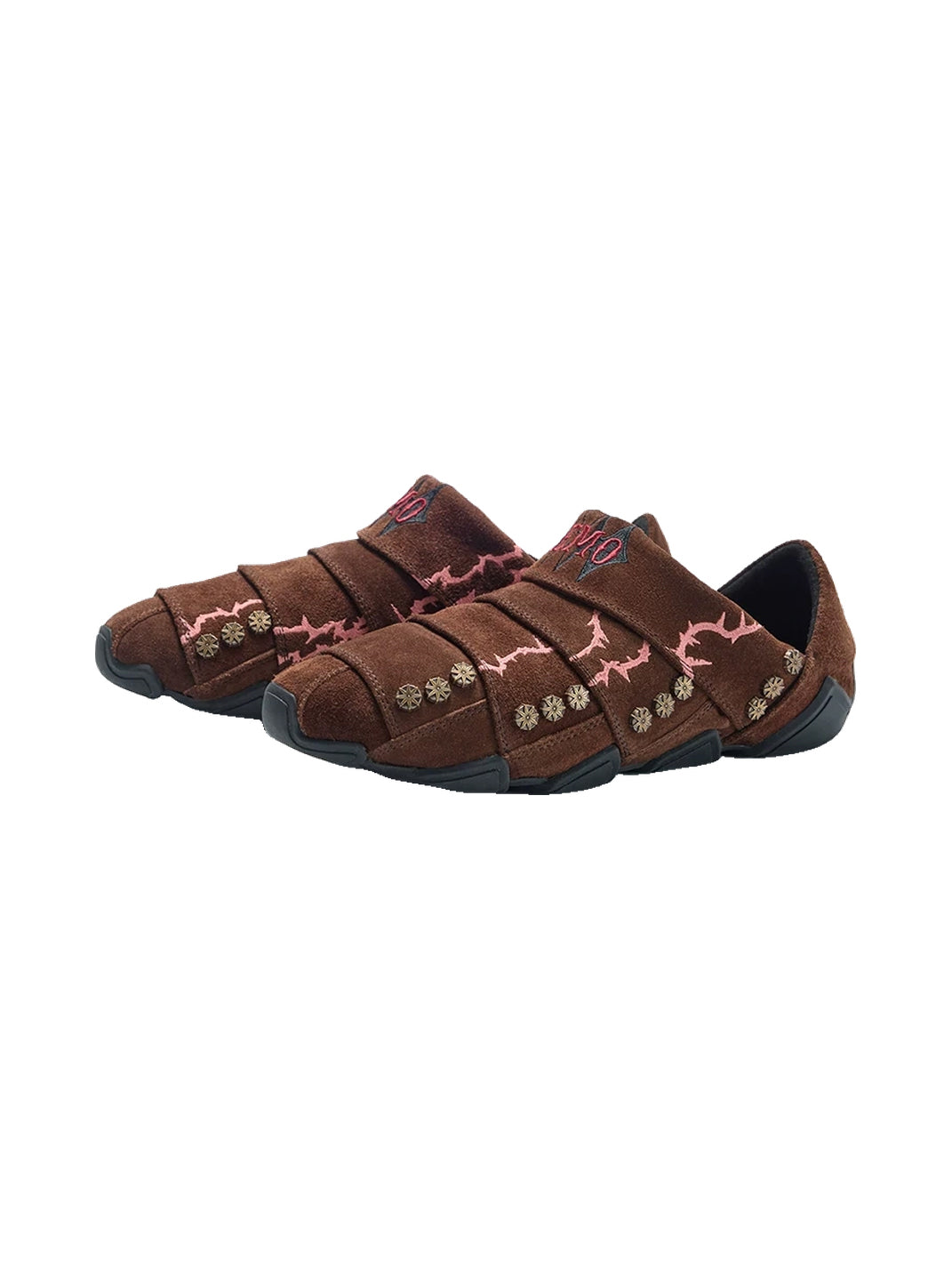 Embroidered Layered Suede Studded Mules - view 8