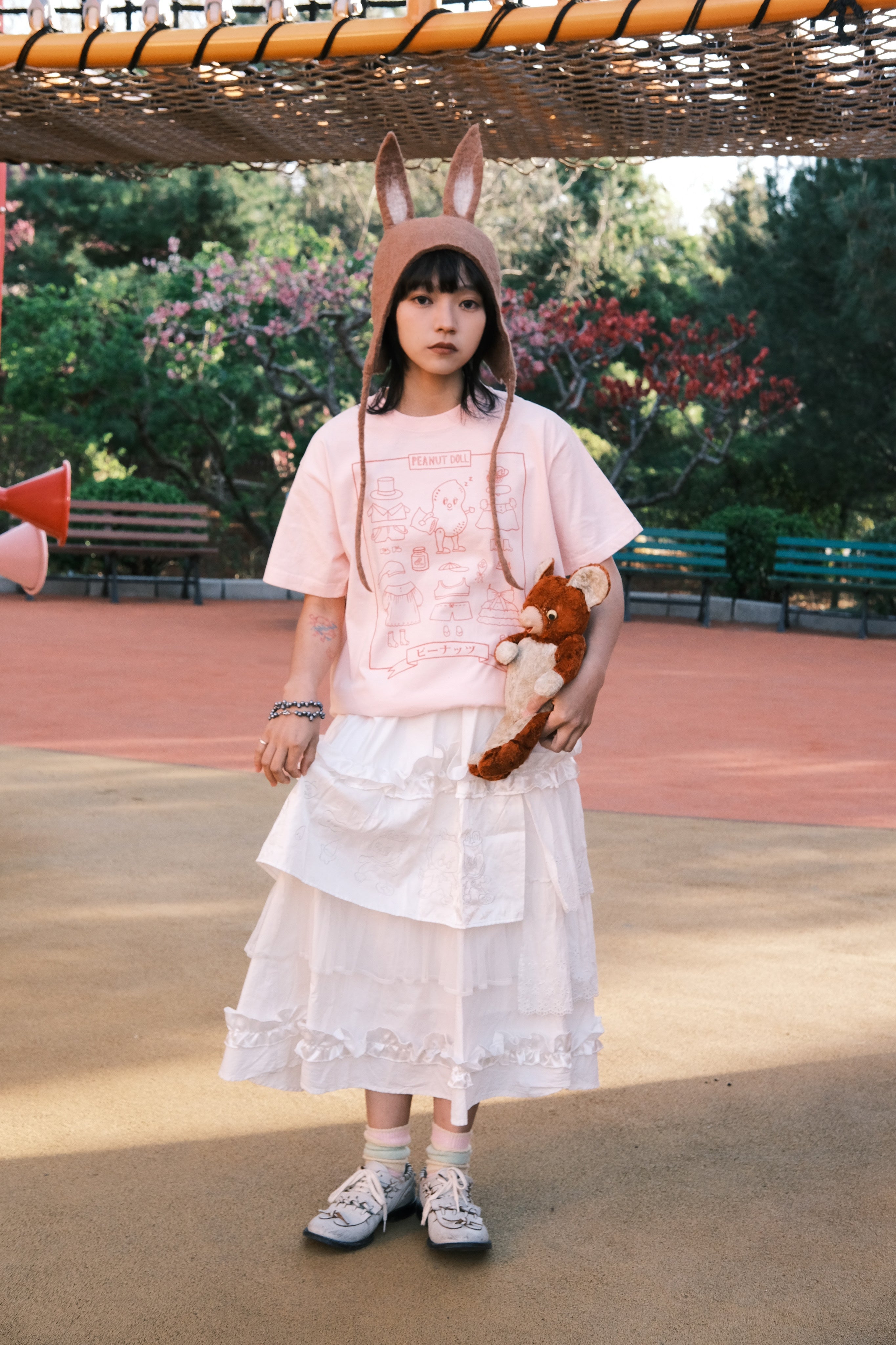Kawaii Peanut Doll Paper Tee Pink