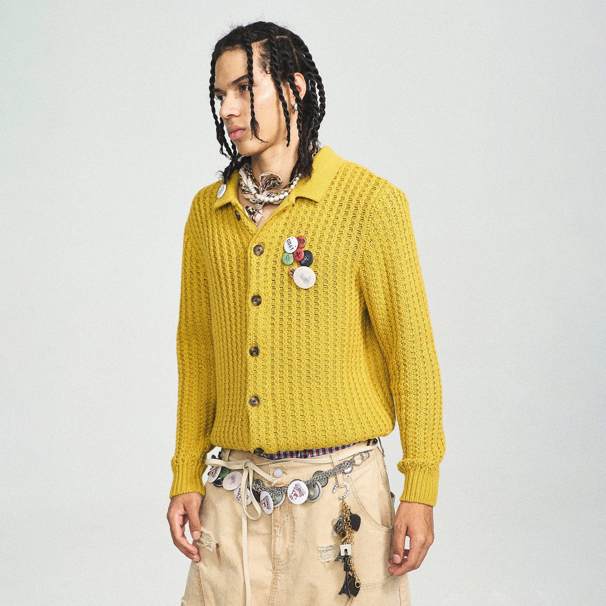 Retro Yellow Strick -Strickjacke