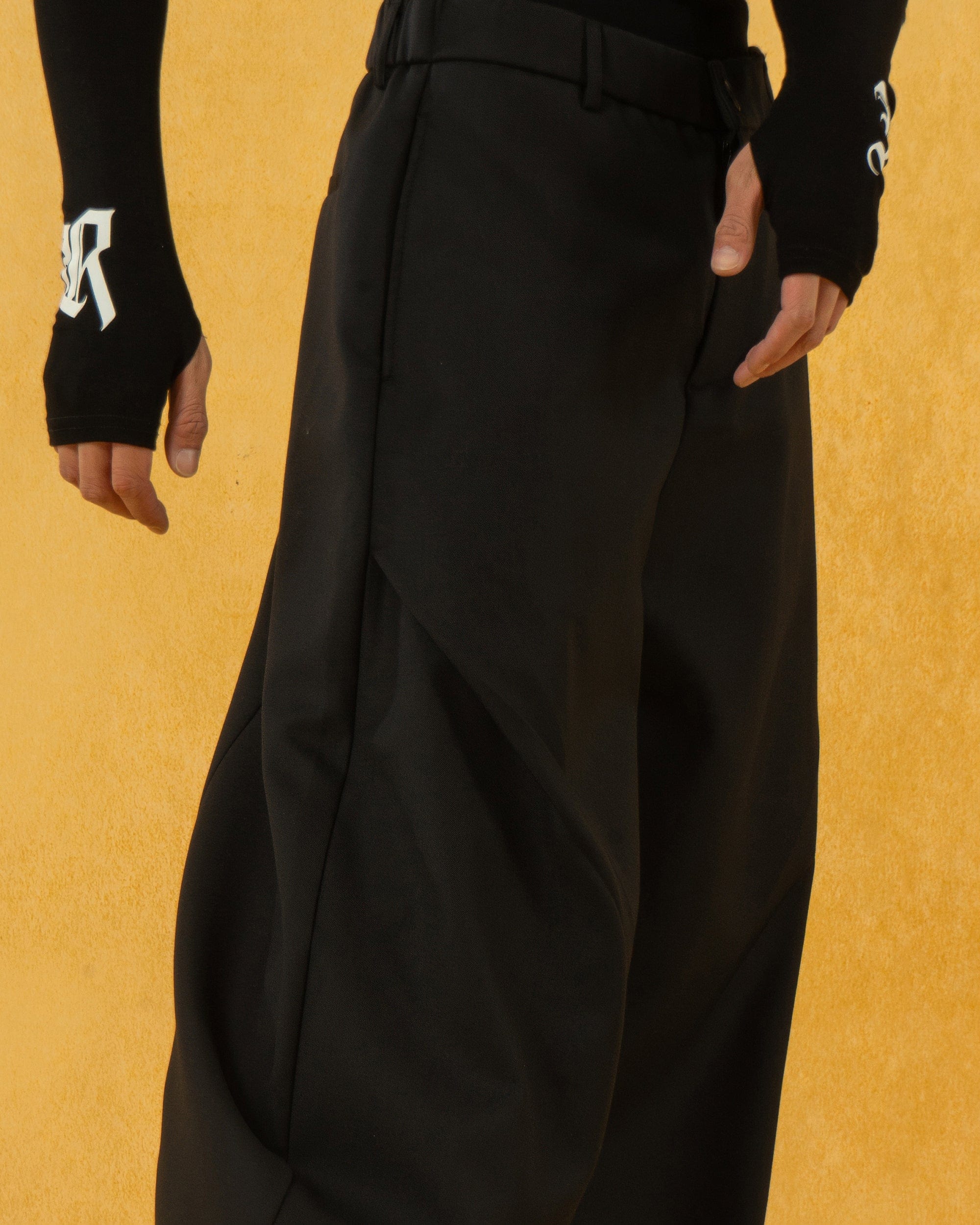 Curved Black Ultra Wide-Leg Trousers