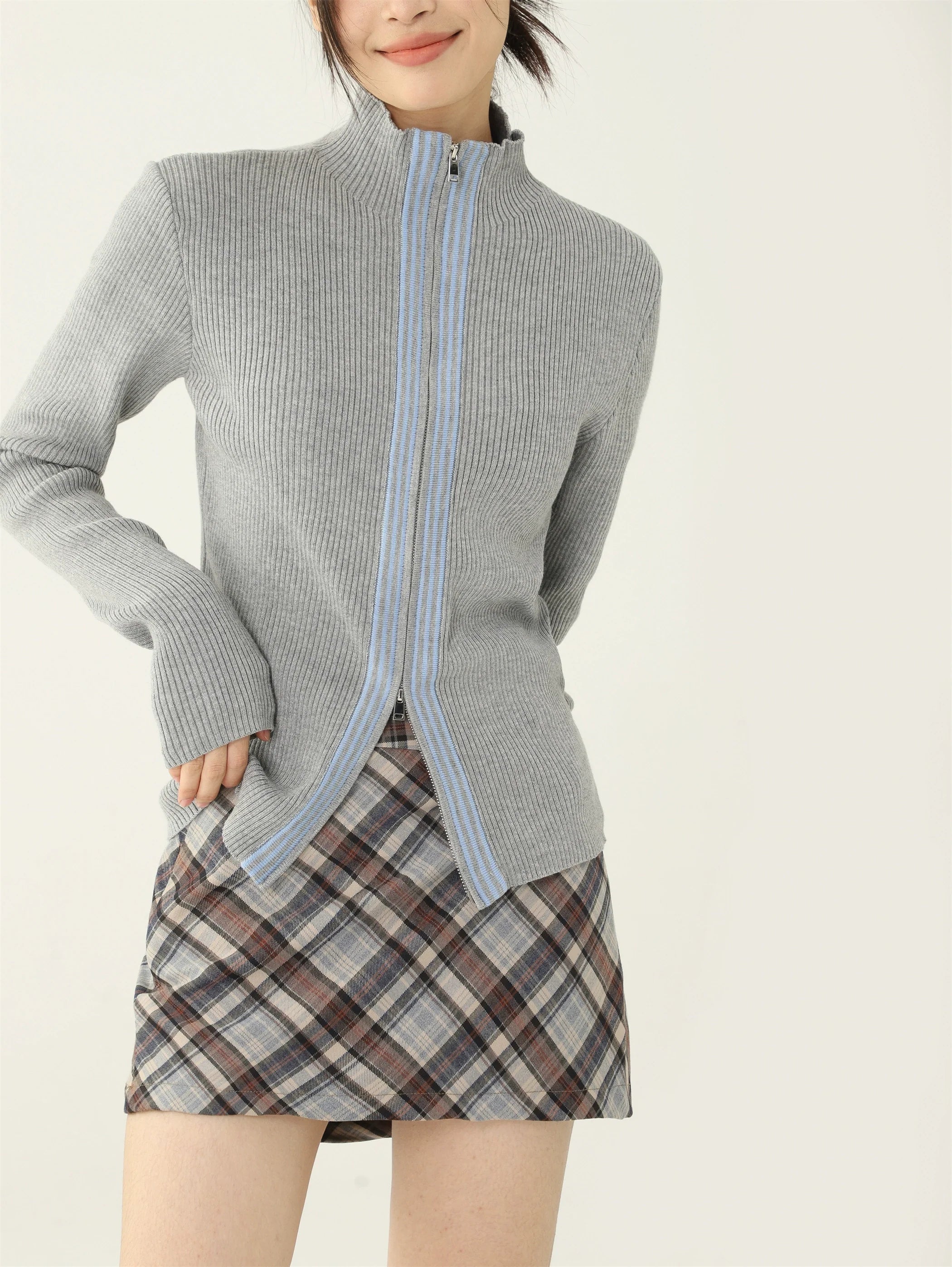 Striped Zip Turtleneck Sweater