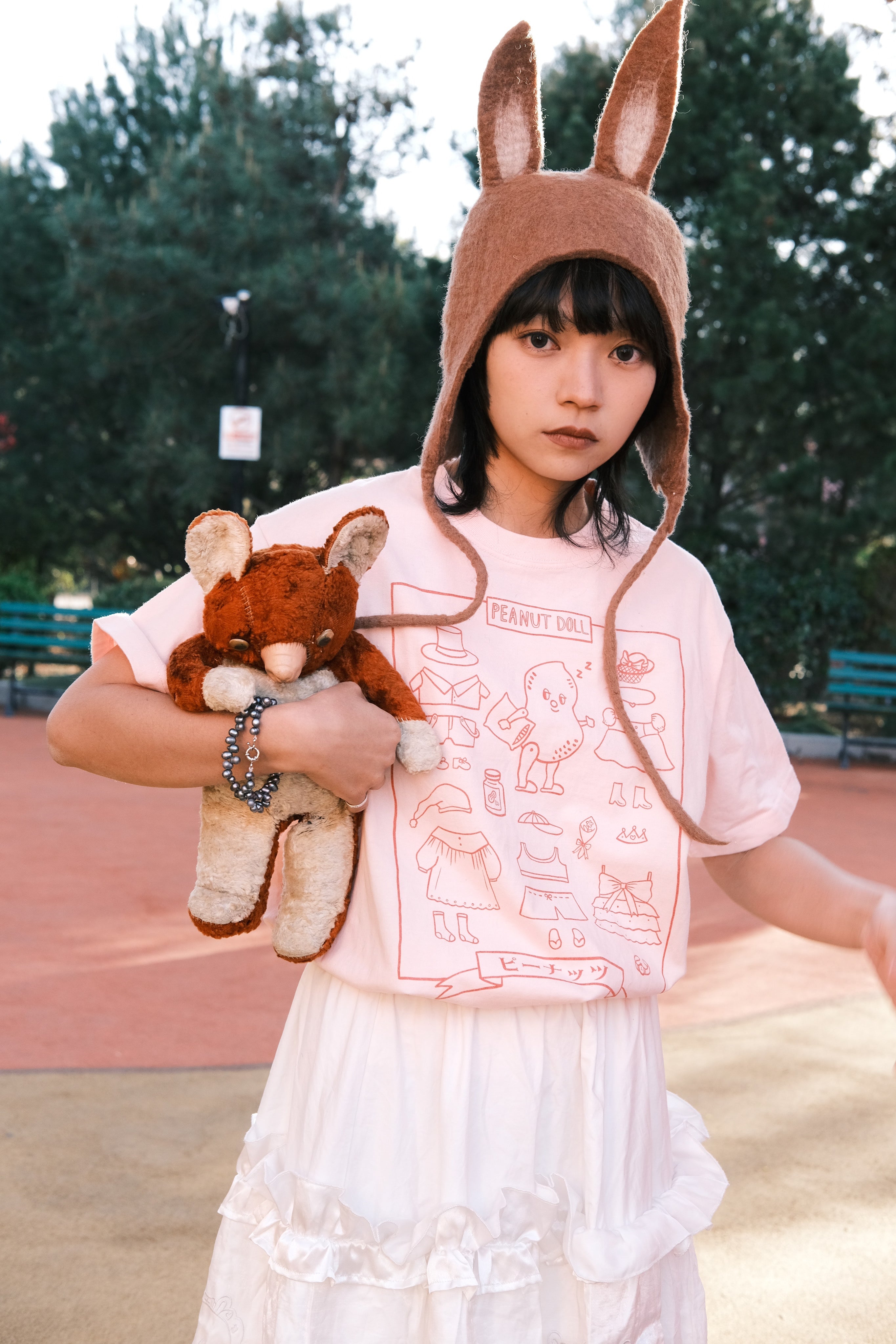 Kawaii Peanut Doll Paper Tee Pink