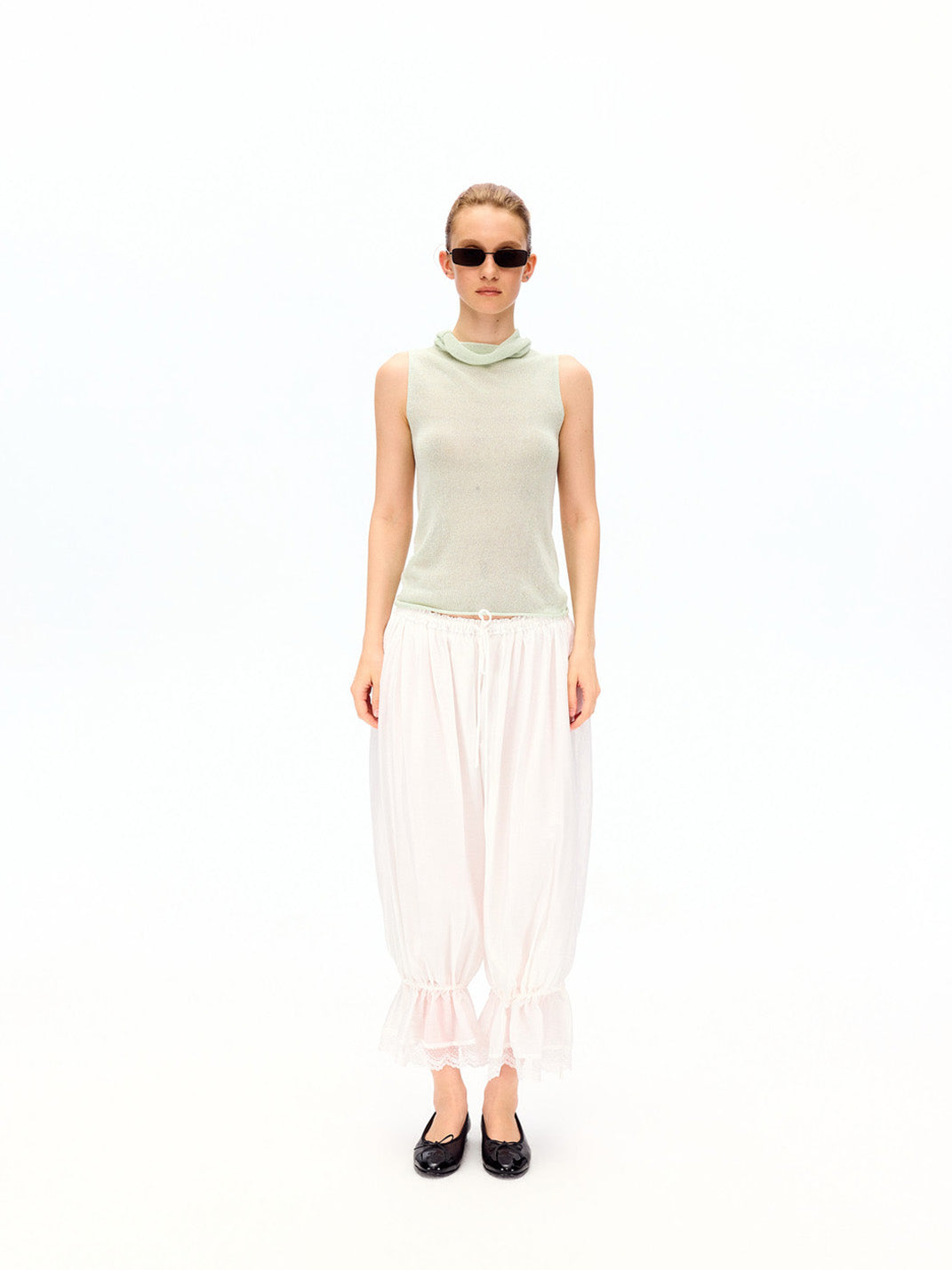 Lace Hem Drawstring Cropped Balloon Pants