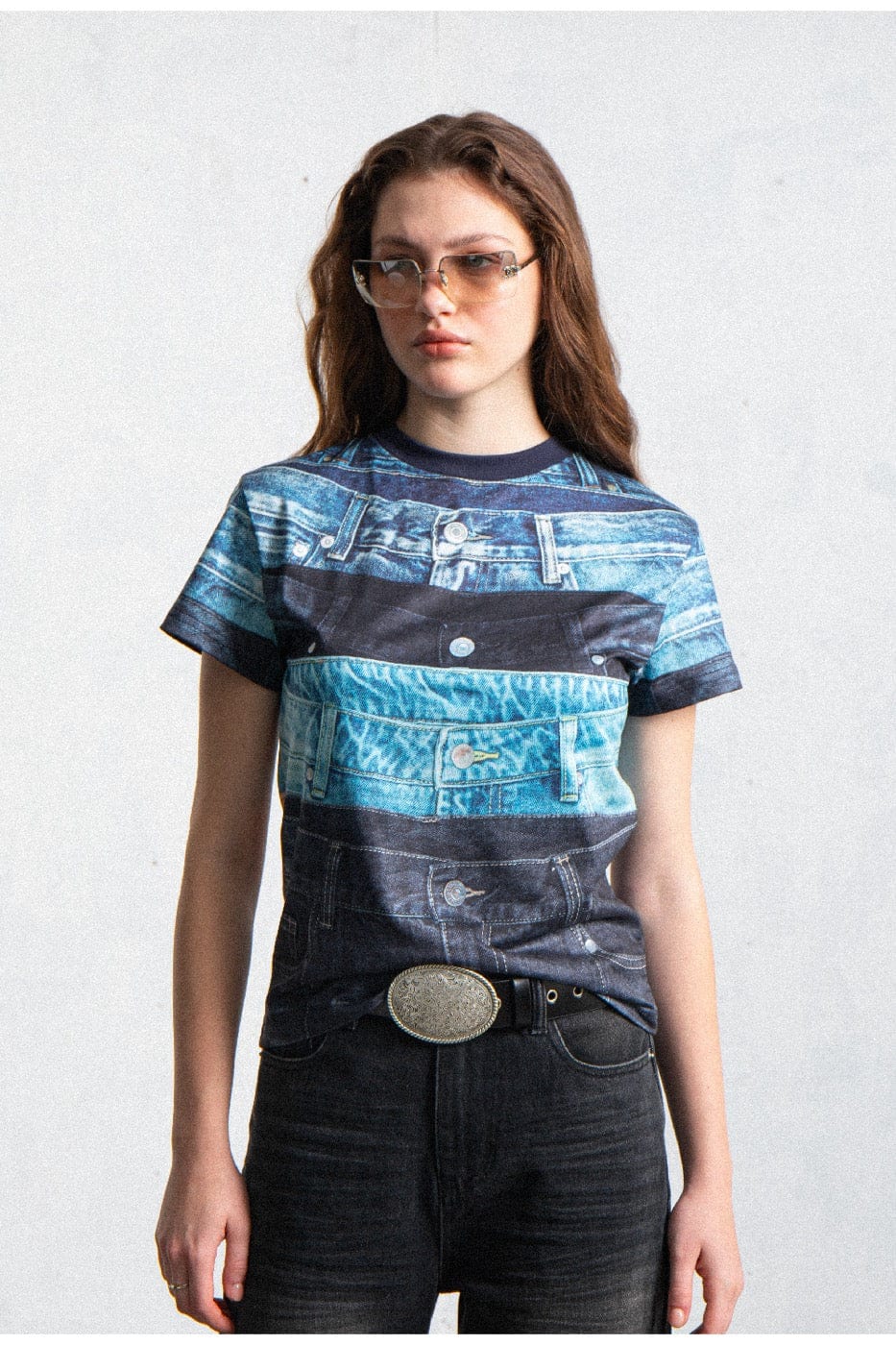 T-shirt imprimé de la taille en denim