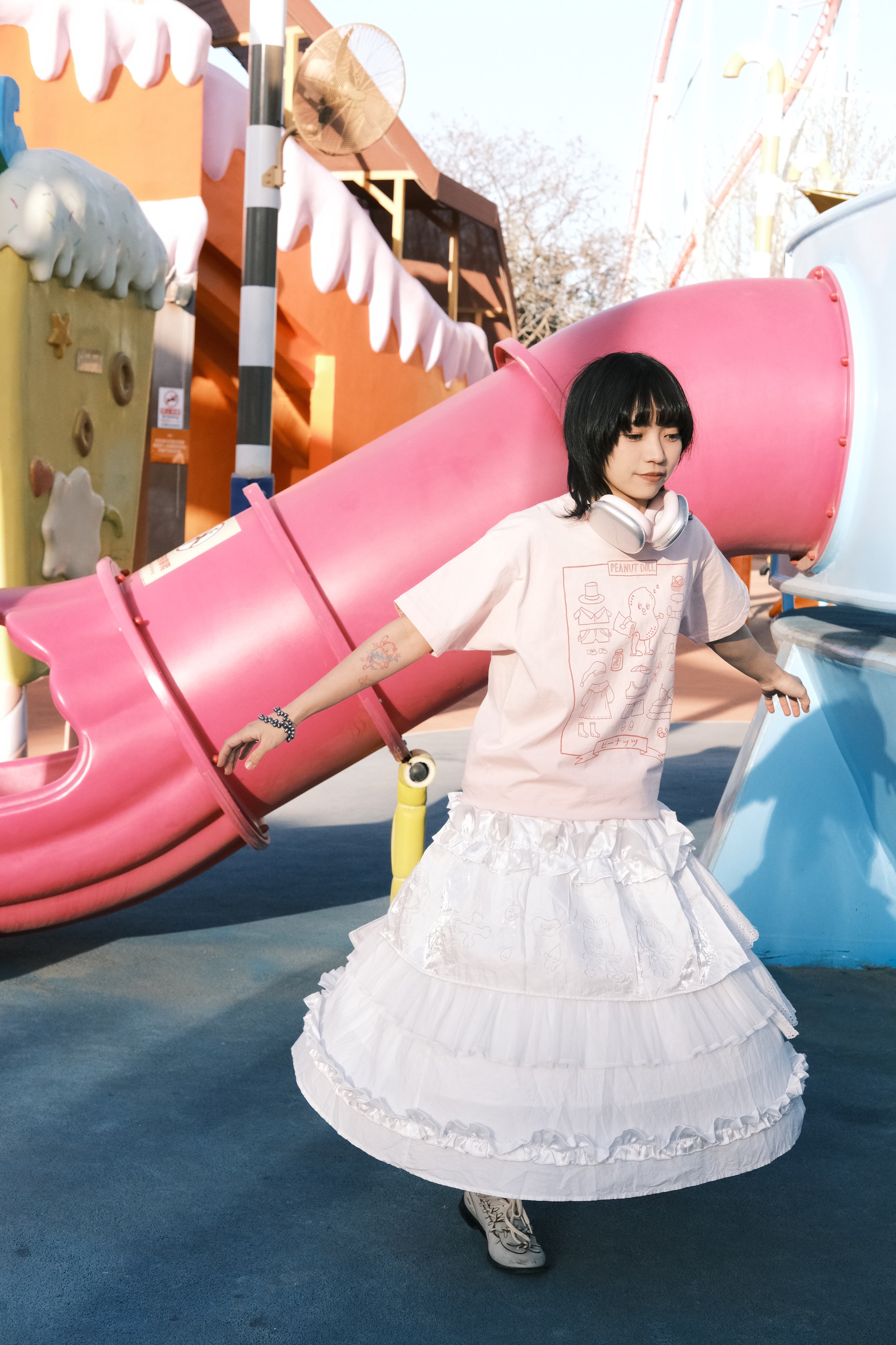 Kawaii Peanut Doll Paper Tee Pink