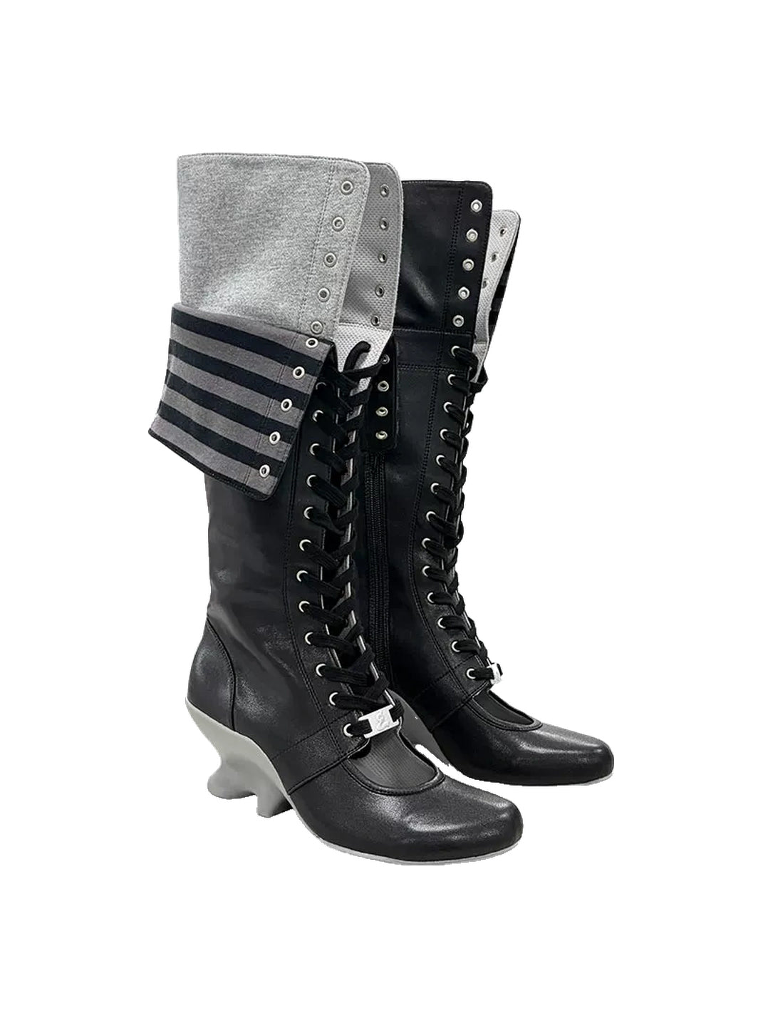 Layered Foldover Lace-Up Wedge Knee Boots - view 2