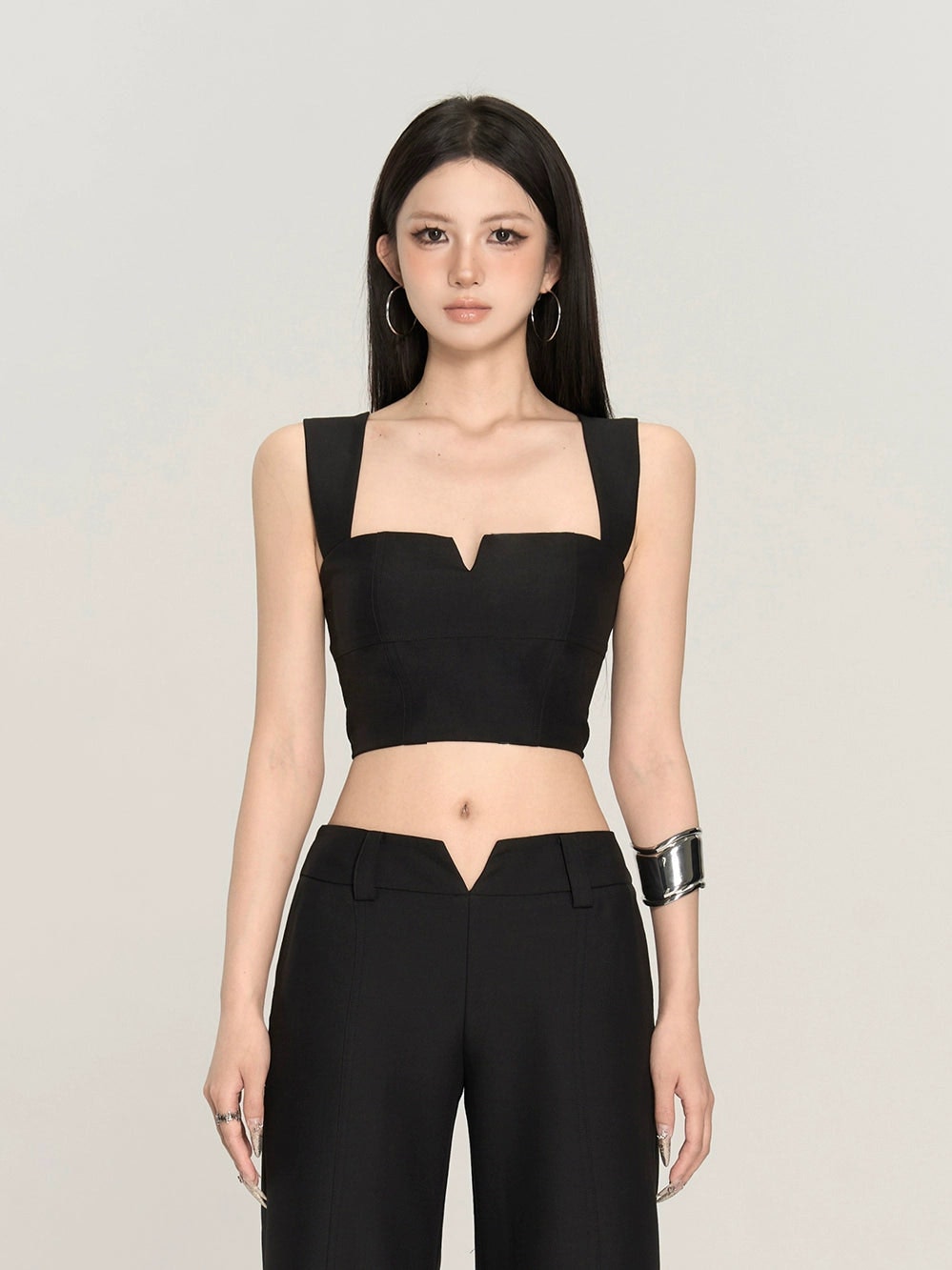 Black Square Neck Crop Top