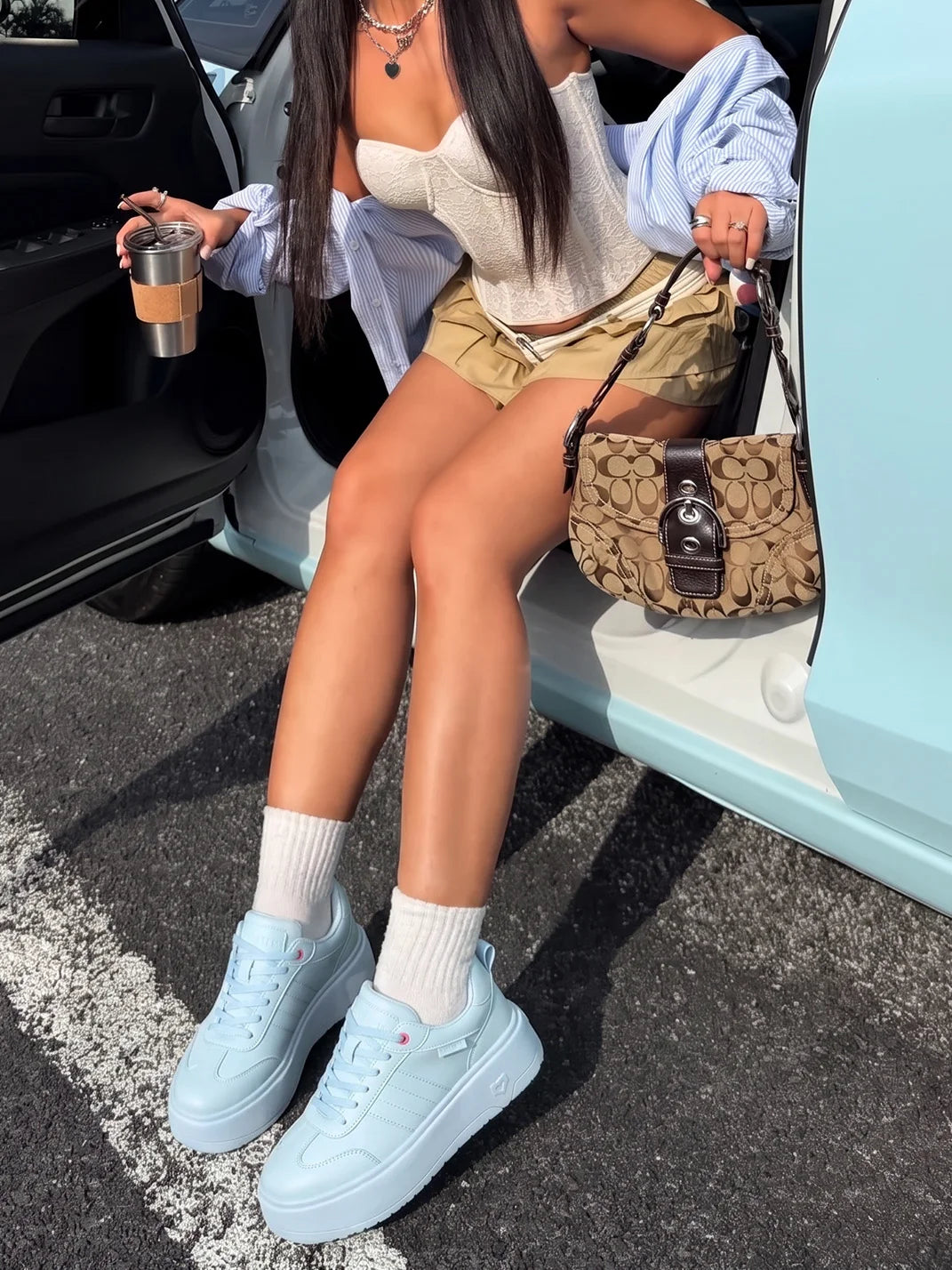 Powder-Blue Heart-Detail Platform Sneakers - view 3