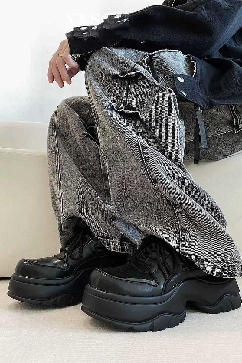 Black Chunky Platform Oxford Shoes