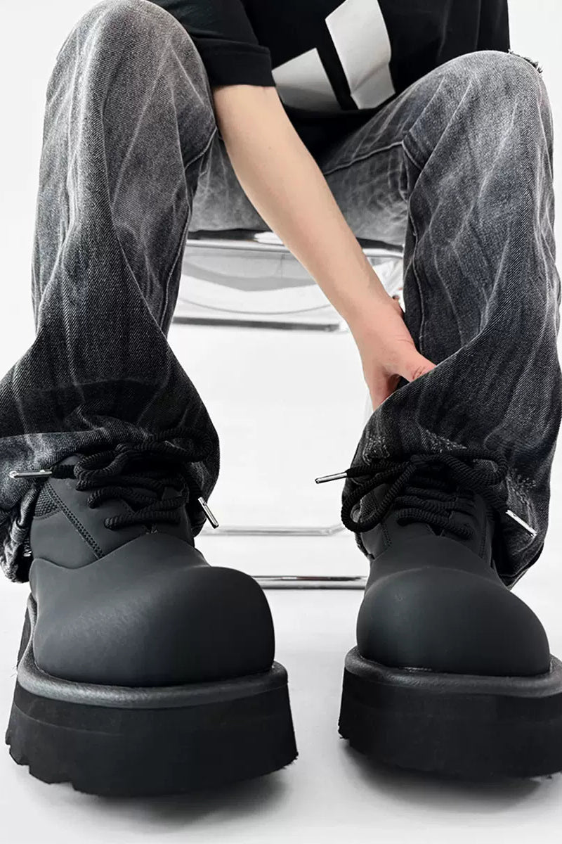 Matte Black Platform Work Oxford Shoes