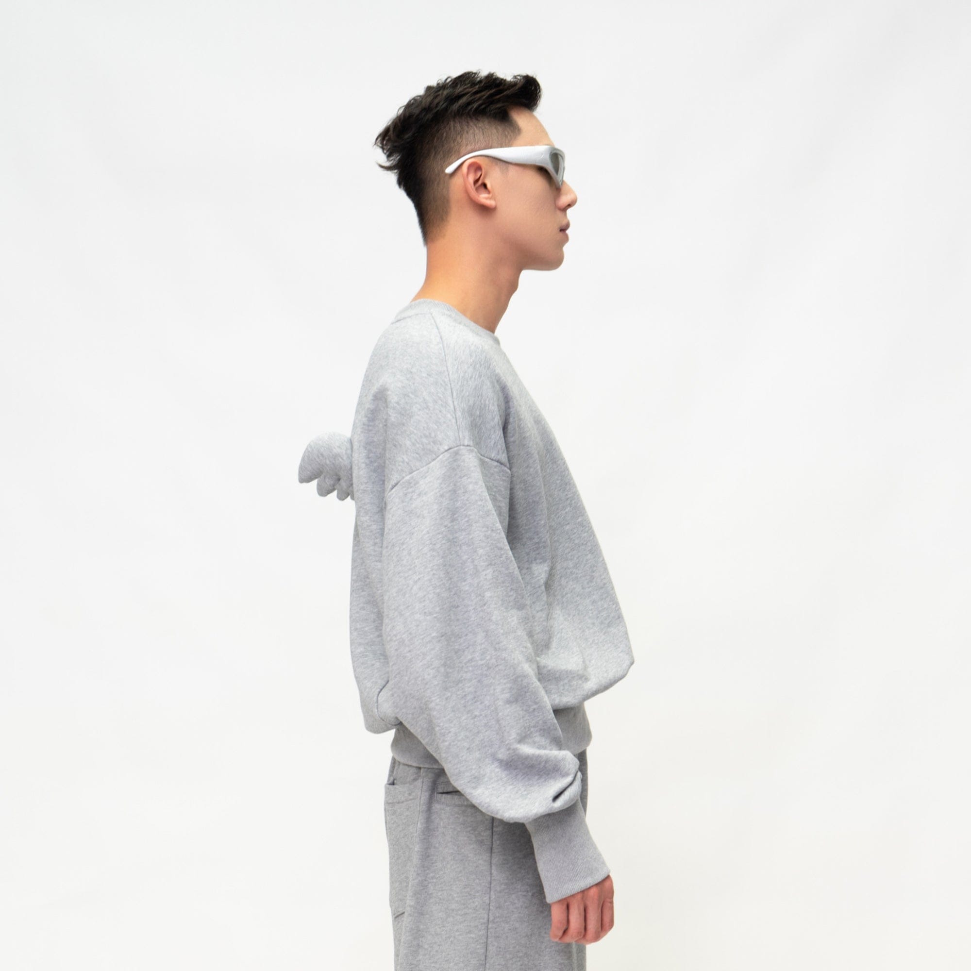 Grey Sweatshirt with Angel Wings Details on the Back