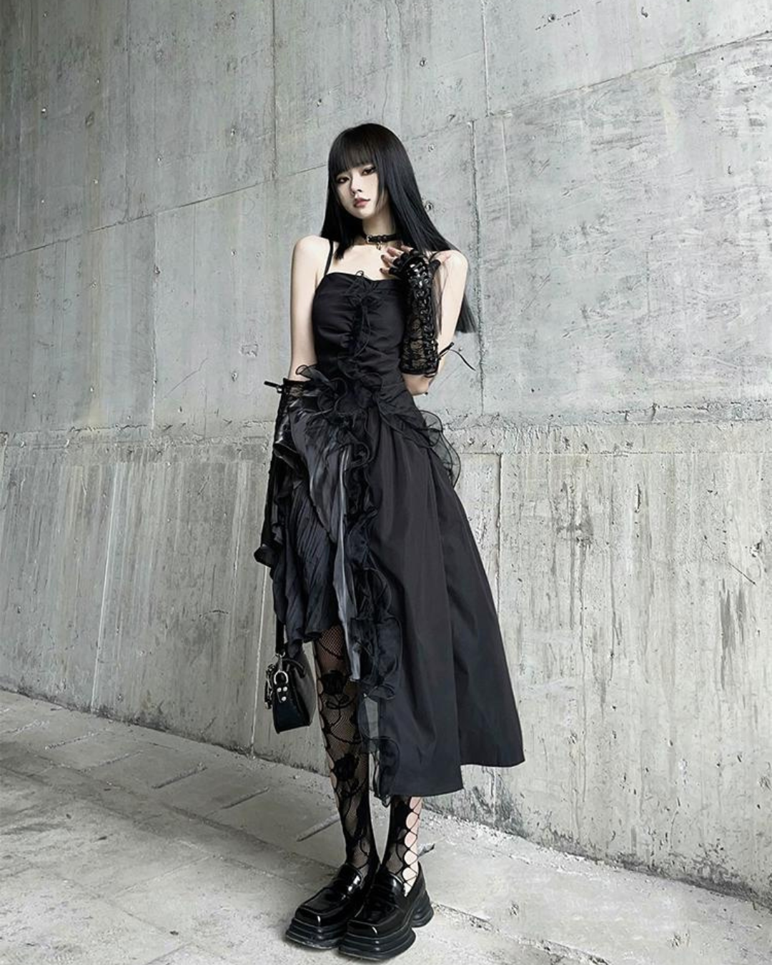 Dark Ruffle Party Dress