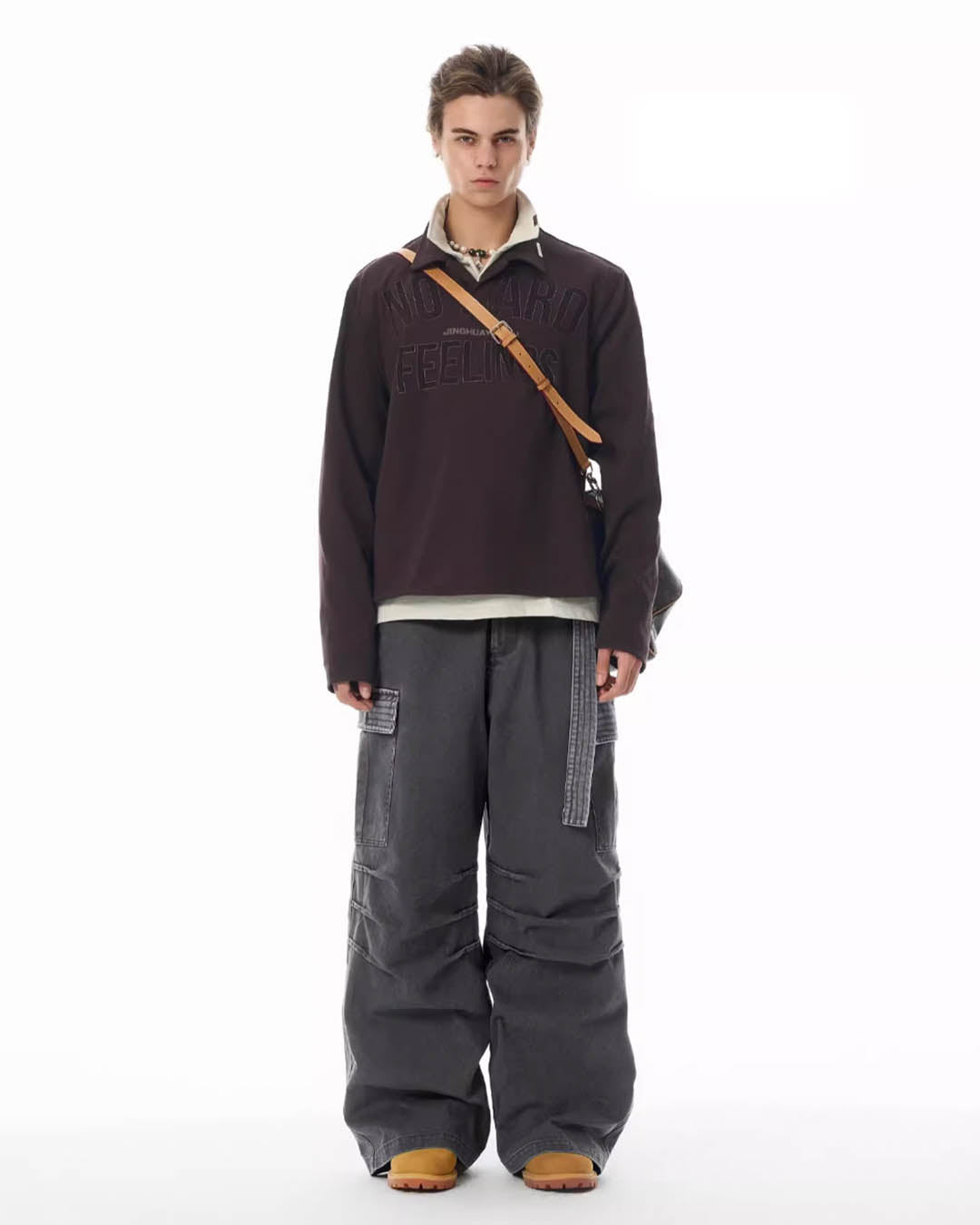 Jhyq contraste couleur pantalon de cargaison baggy plissé