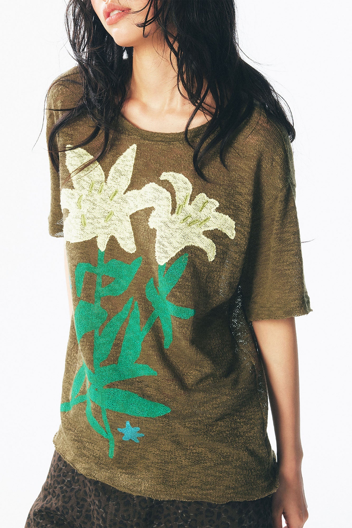 Sheer Lily Graphic Distressed Tee