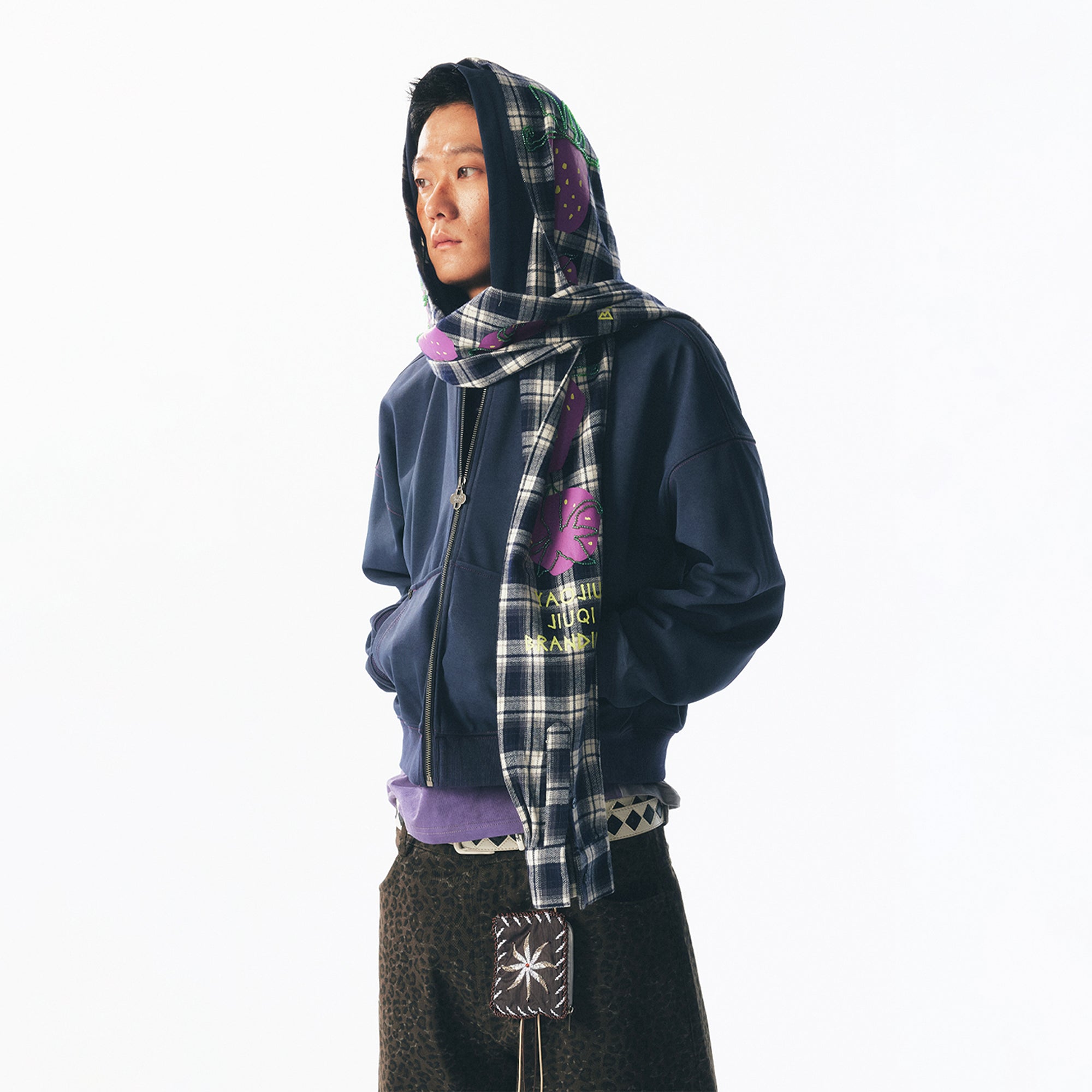 Strawberry Graphic Built in Scarf Zip Up Hoodie