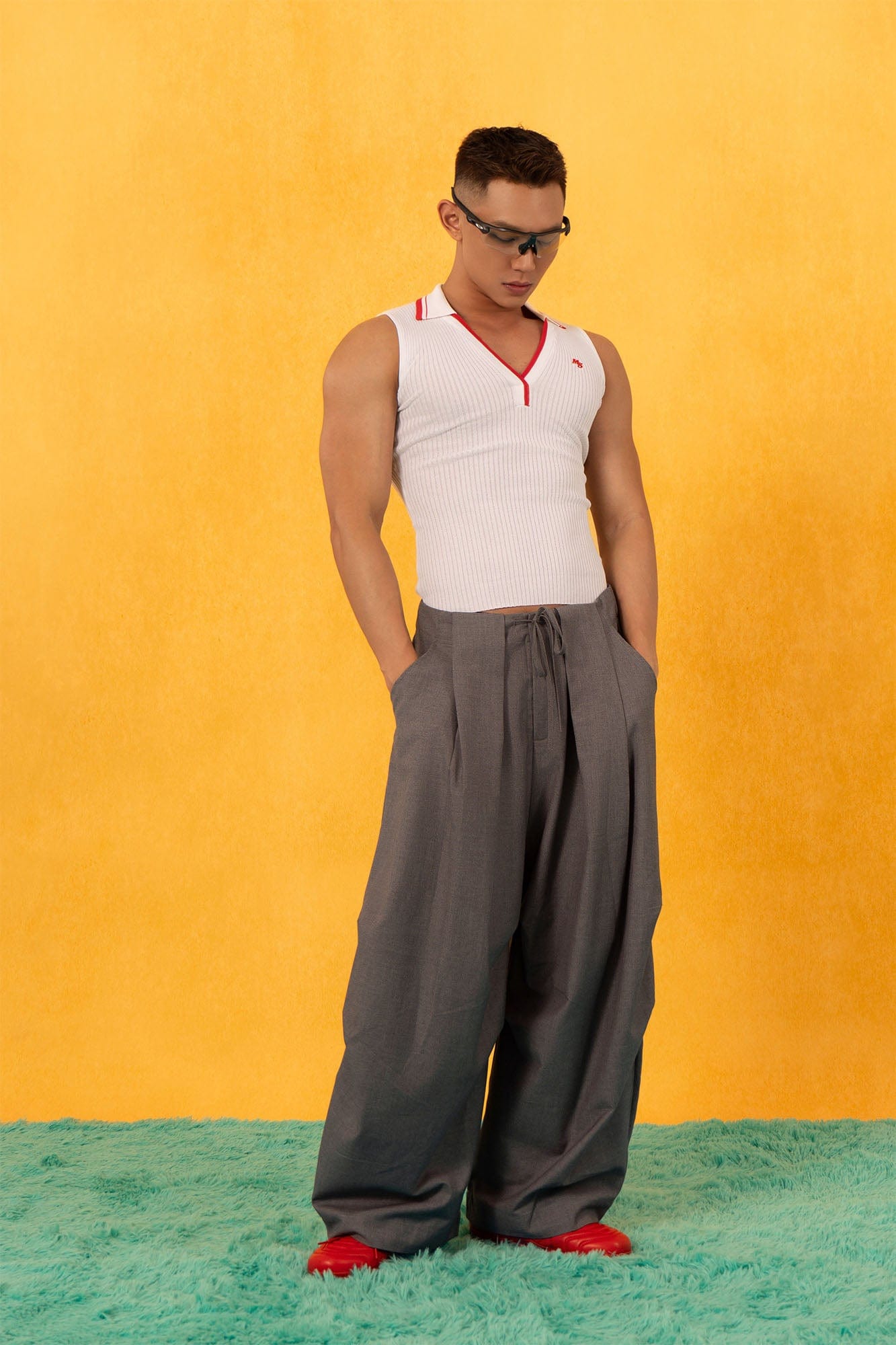 Essential Gray Pleated Wide-Leg Trousers