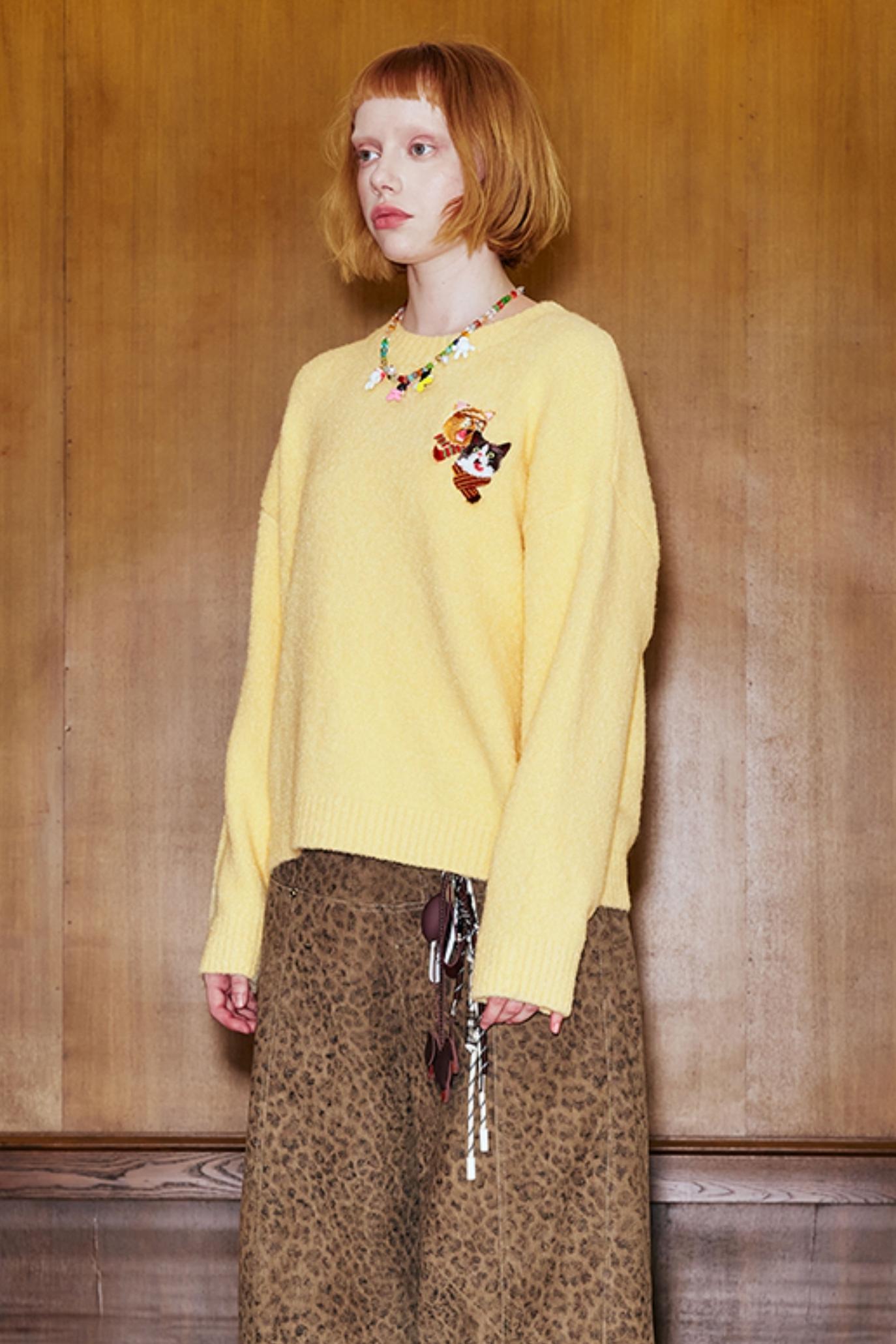 자수 고양이 니트 스웨터