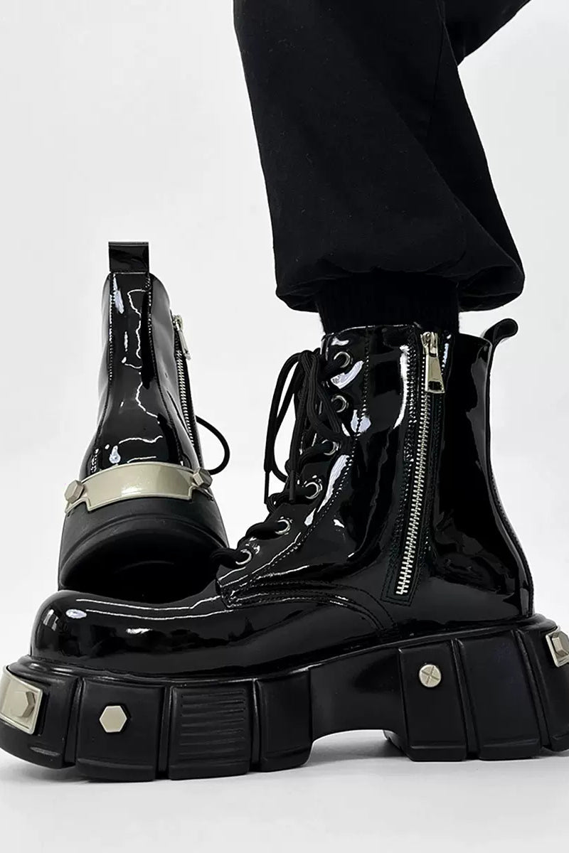 Patent Leather Platform Combat Boots