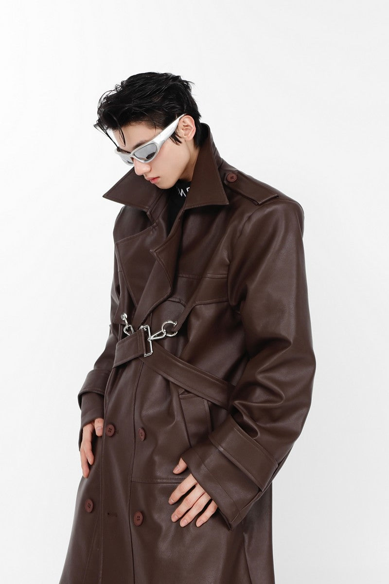 Layered Vegan Leather Coat - chiclara