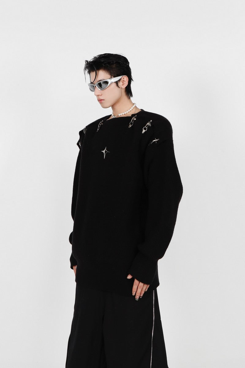 Logo Sweater with Knit Design - chiclara