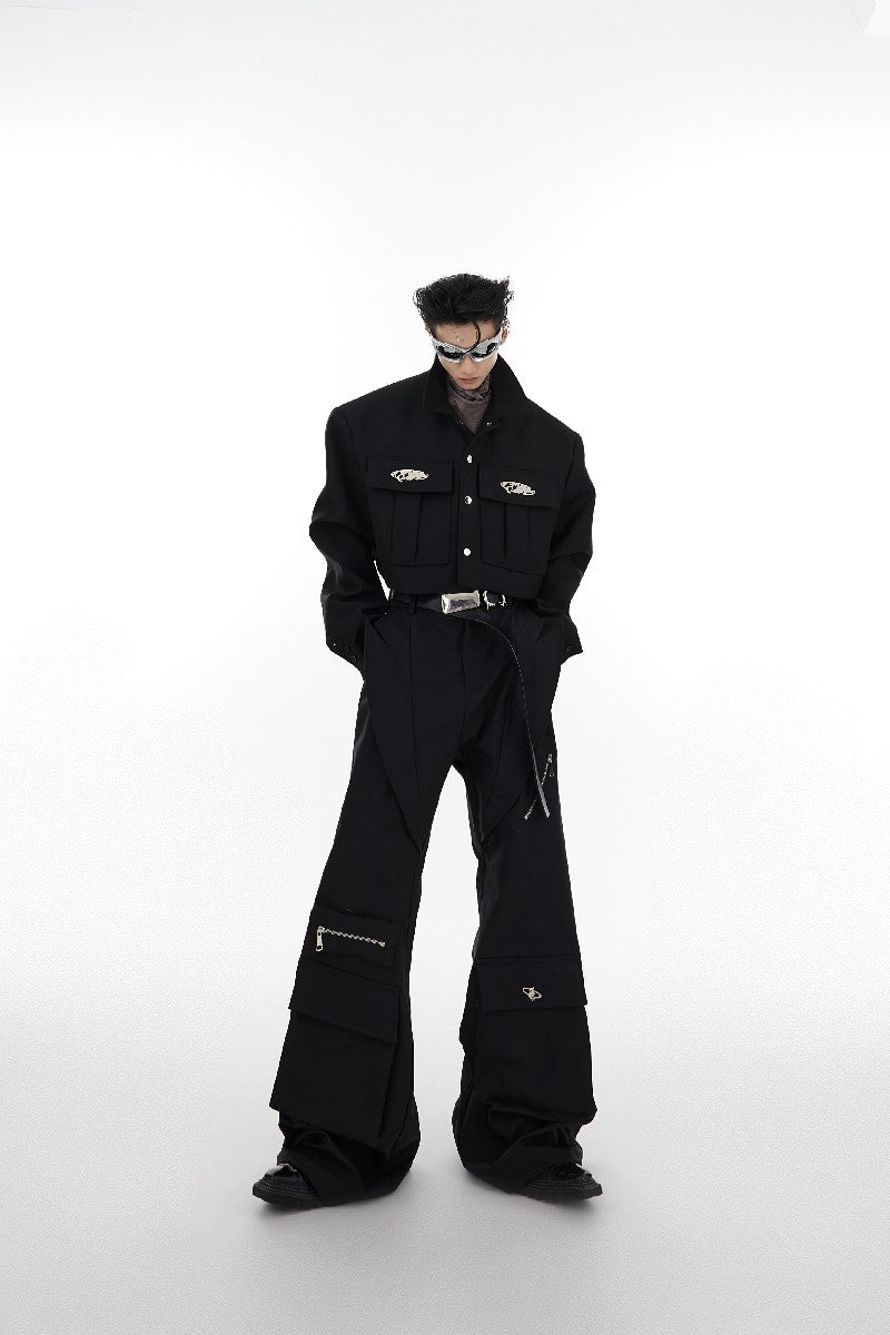 Multi Pocket Flared Trousers - chiclara