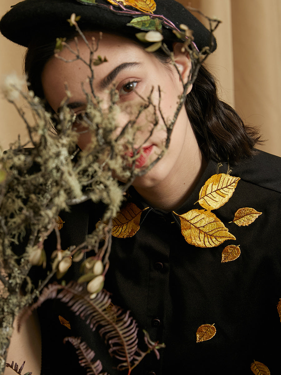 Golden Leaf Embroidered Blouse - chiclara