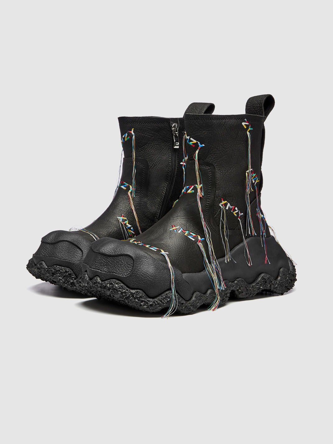 "geometric Planet" Western Fringed Ankle Boots Black