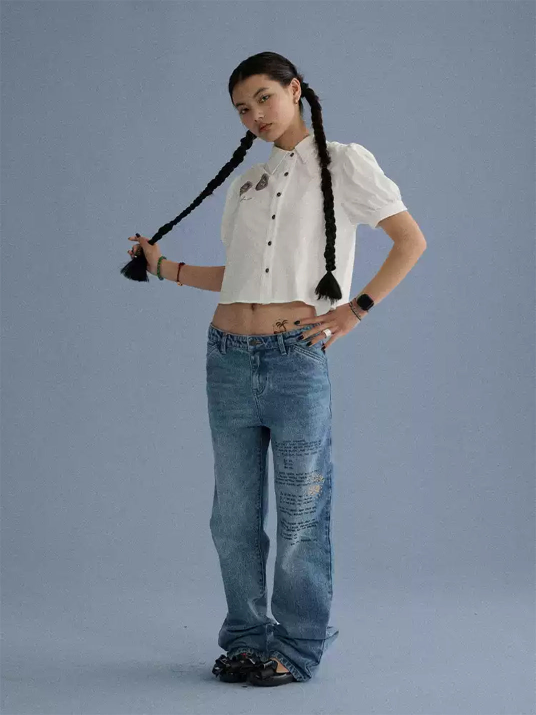 Distressed Letter Print Jeans