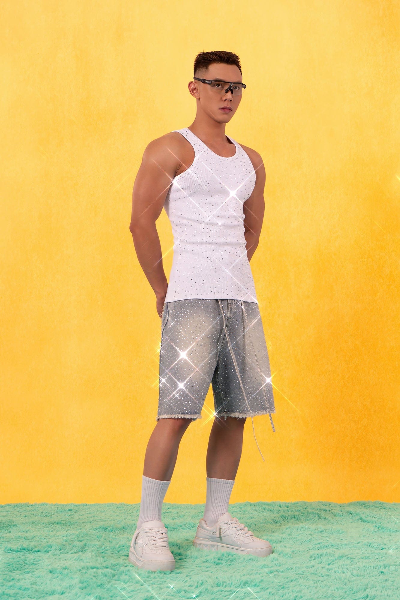 Rhinestone Studded Denim Shorts