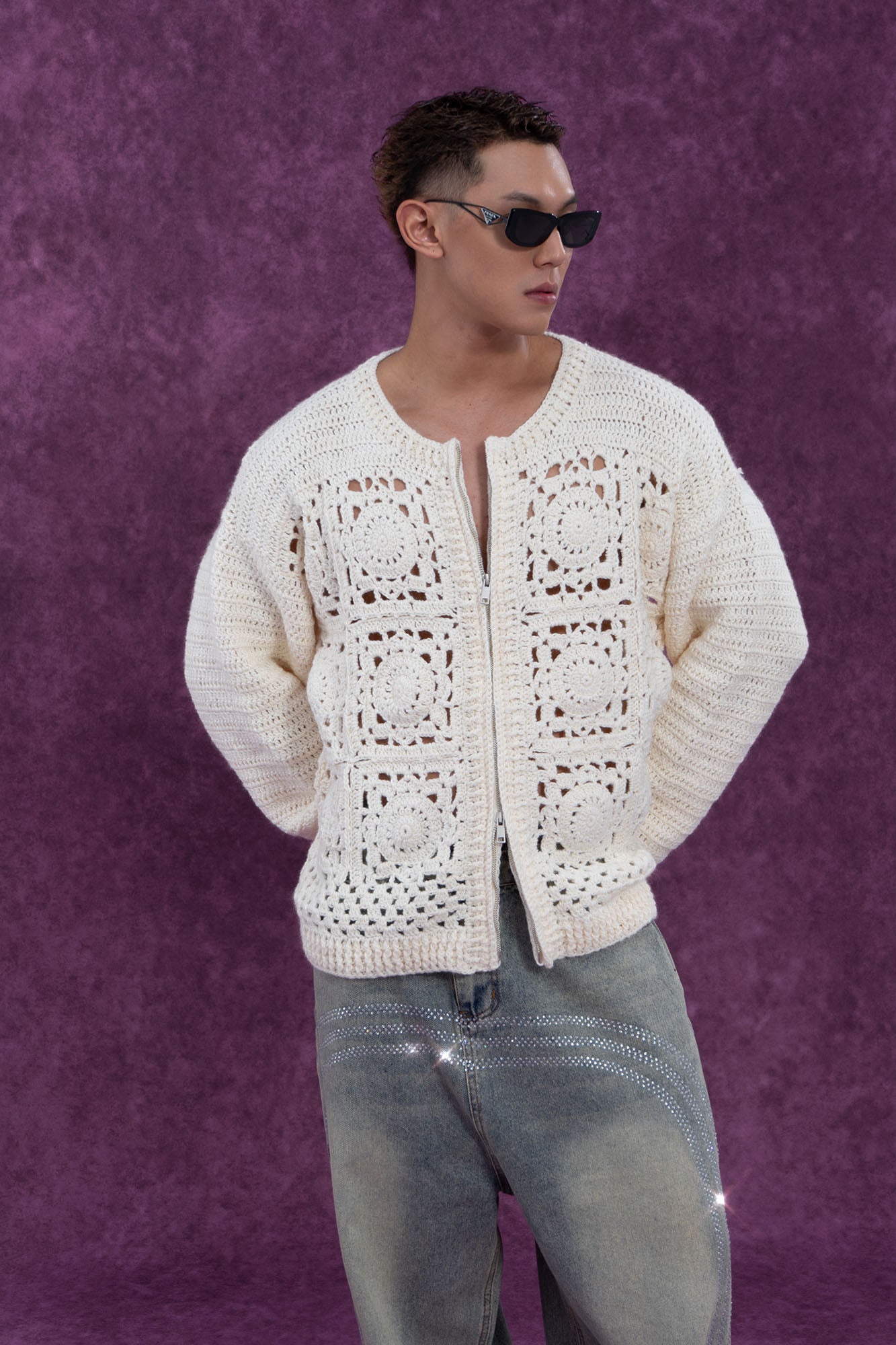 Cream Crochet Knit Cardigan