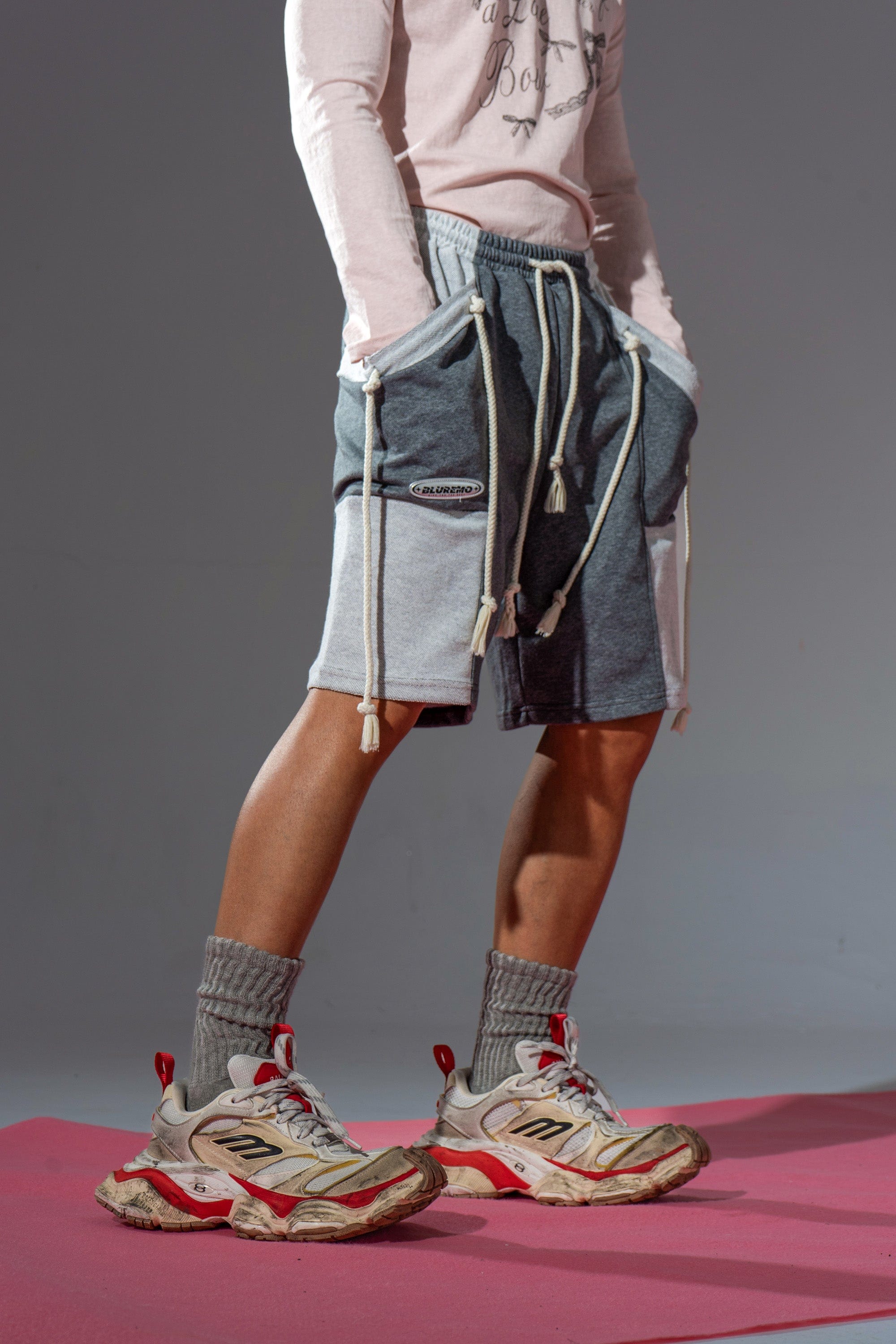 Patchwork Drawstring Shorts with Extra Long Rope Ties