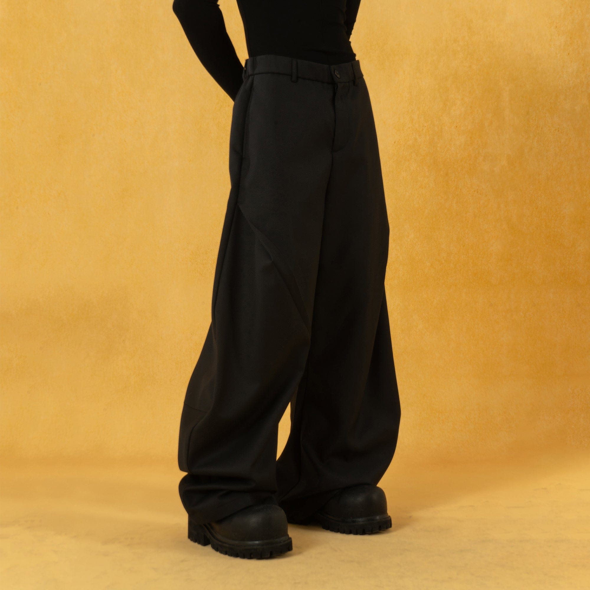Curved Black Ultra Wide-Leg Trousers