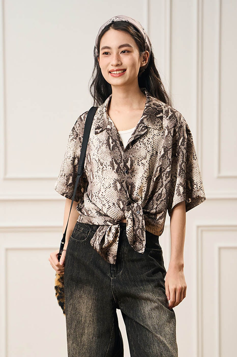 Chemise de camp à imprimé serpent