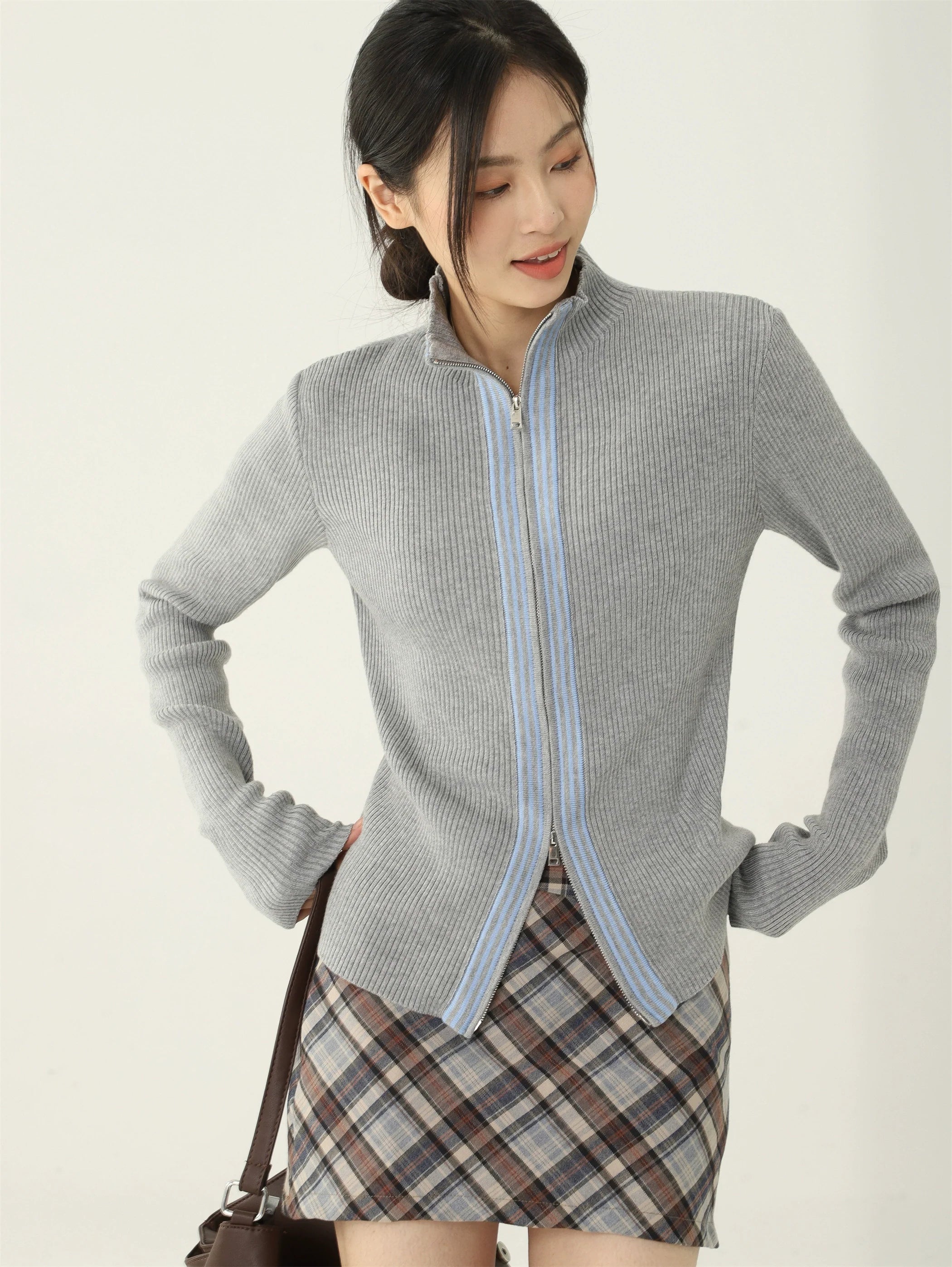 Striped Zip Turtleneck Sweater