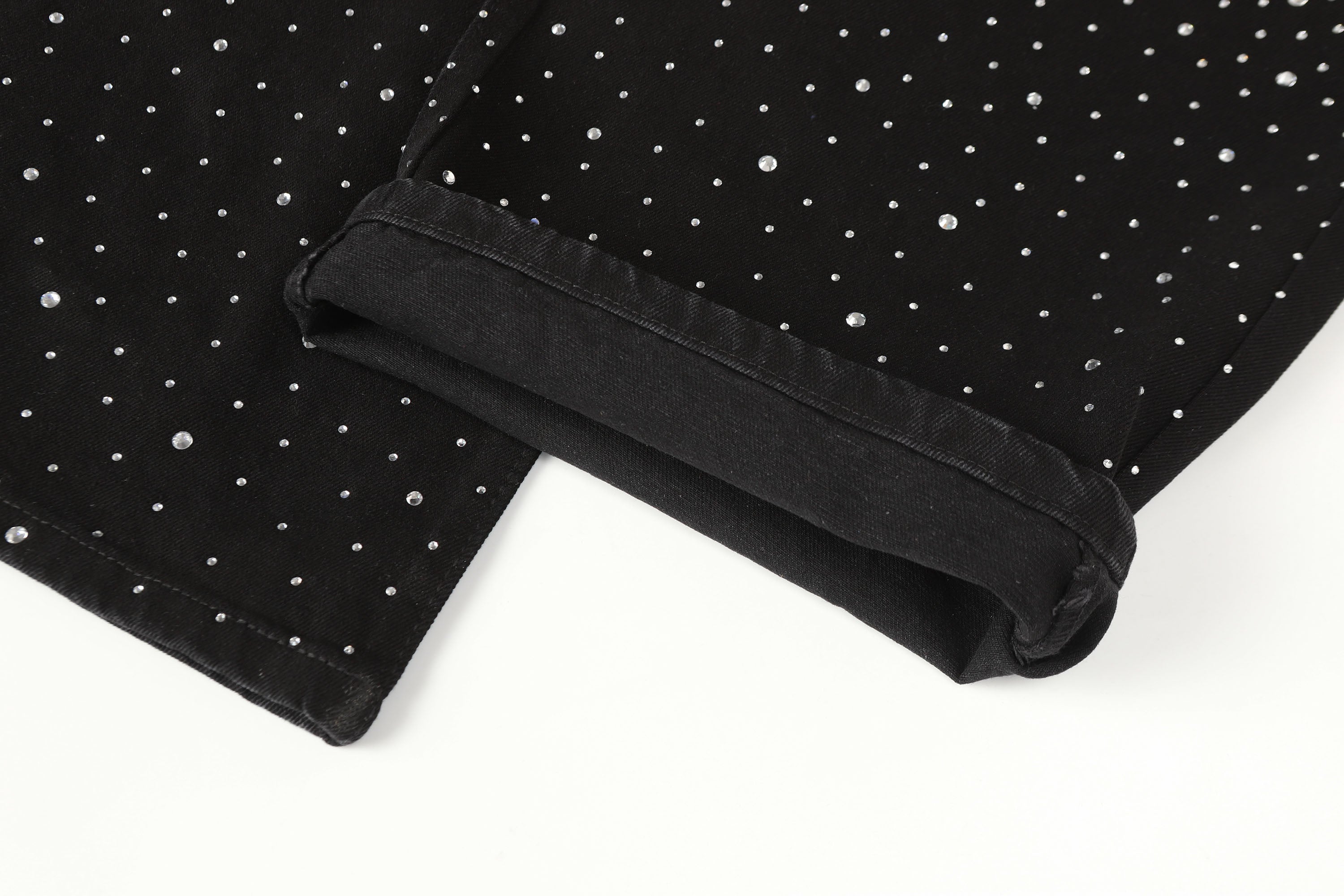 Black Rhinestone Embellished Jeans with Starburst Pattern