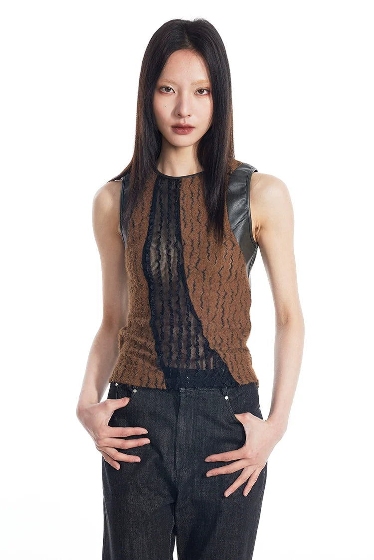 Brown and Black Knit Panel Tank Top