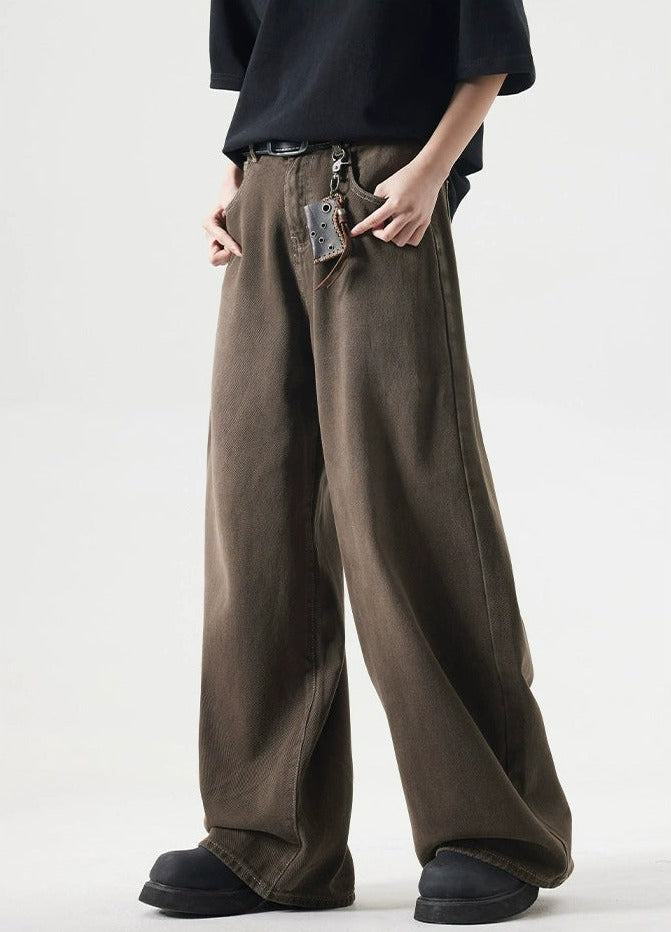 Brown Sand-Faded Wide-Leg Jeans