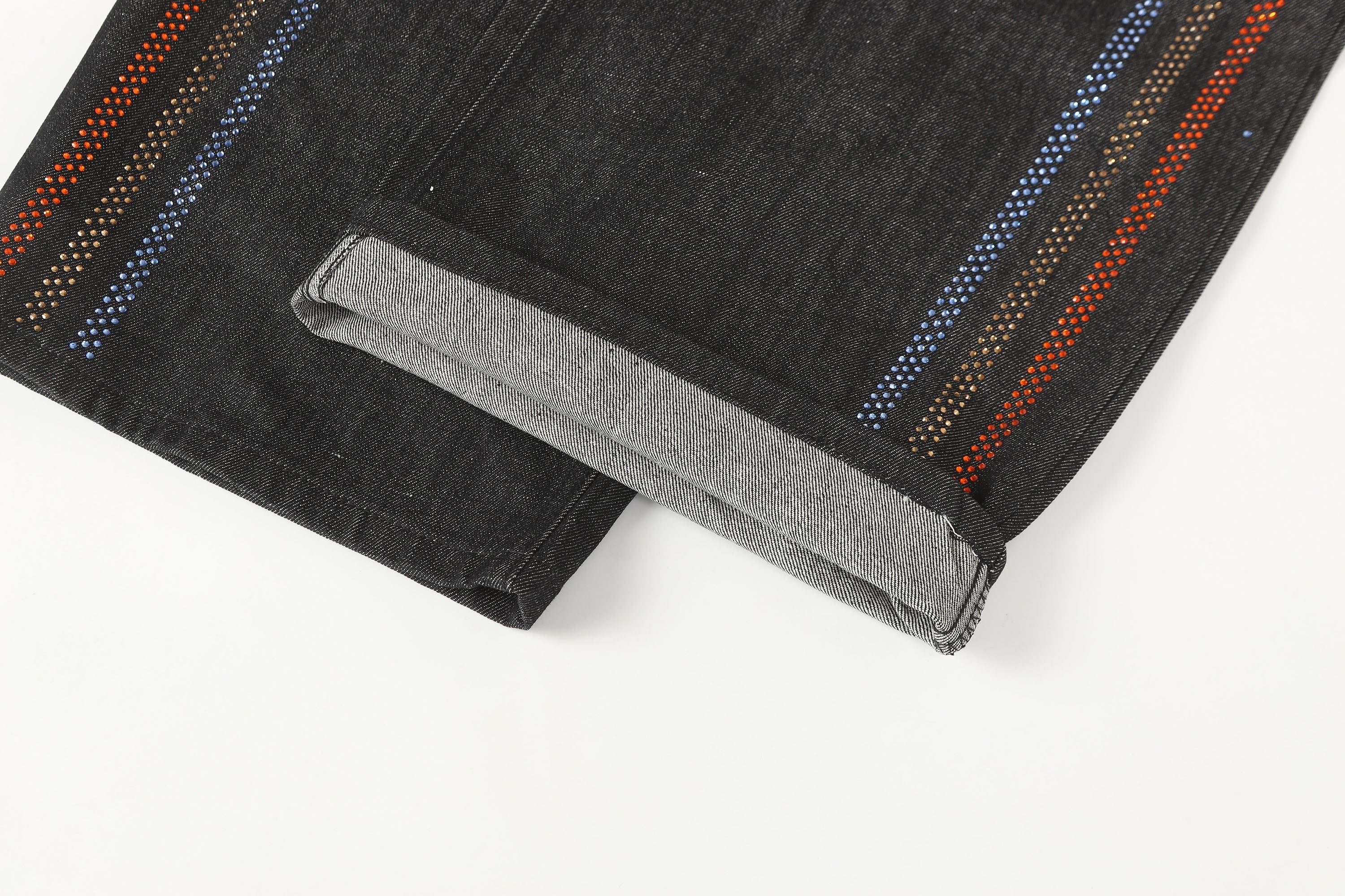 Black Rhinestone Embellished Wide-Leg Jeans