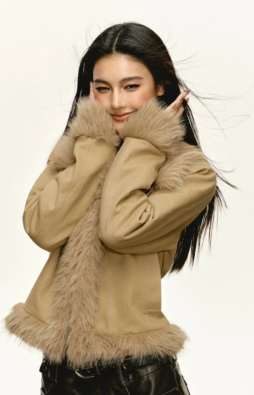 Tan Fur Trim Cropped Jacket