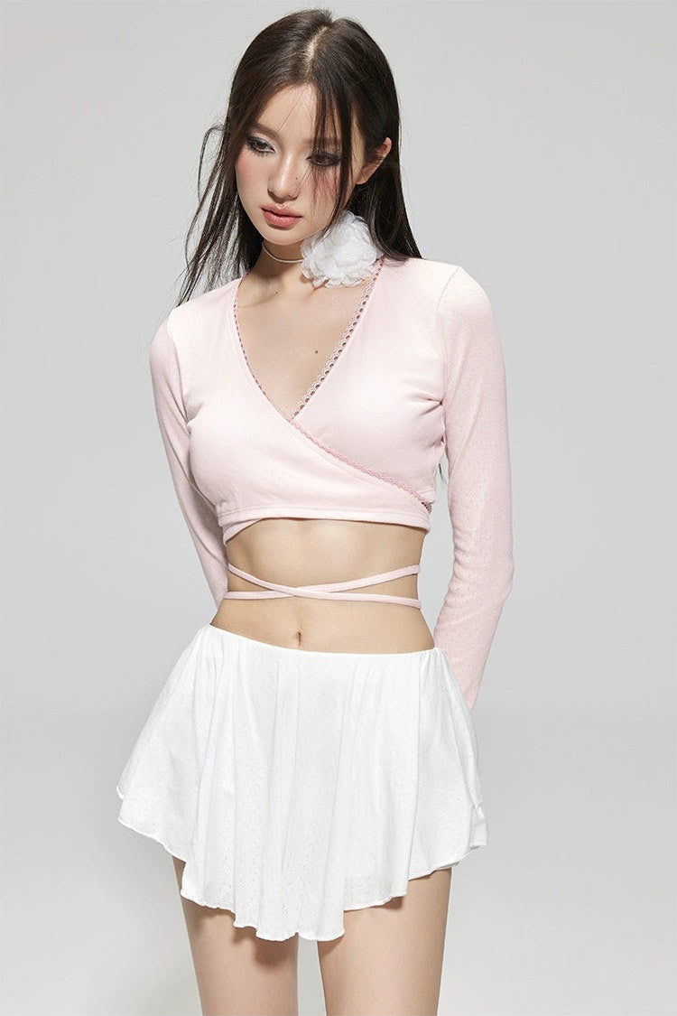 Wrap Long Sleeve Top and Skirted Bikini Set